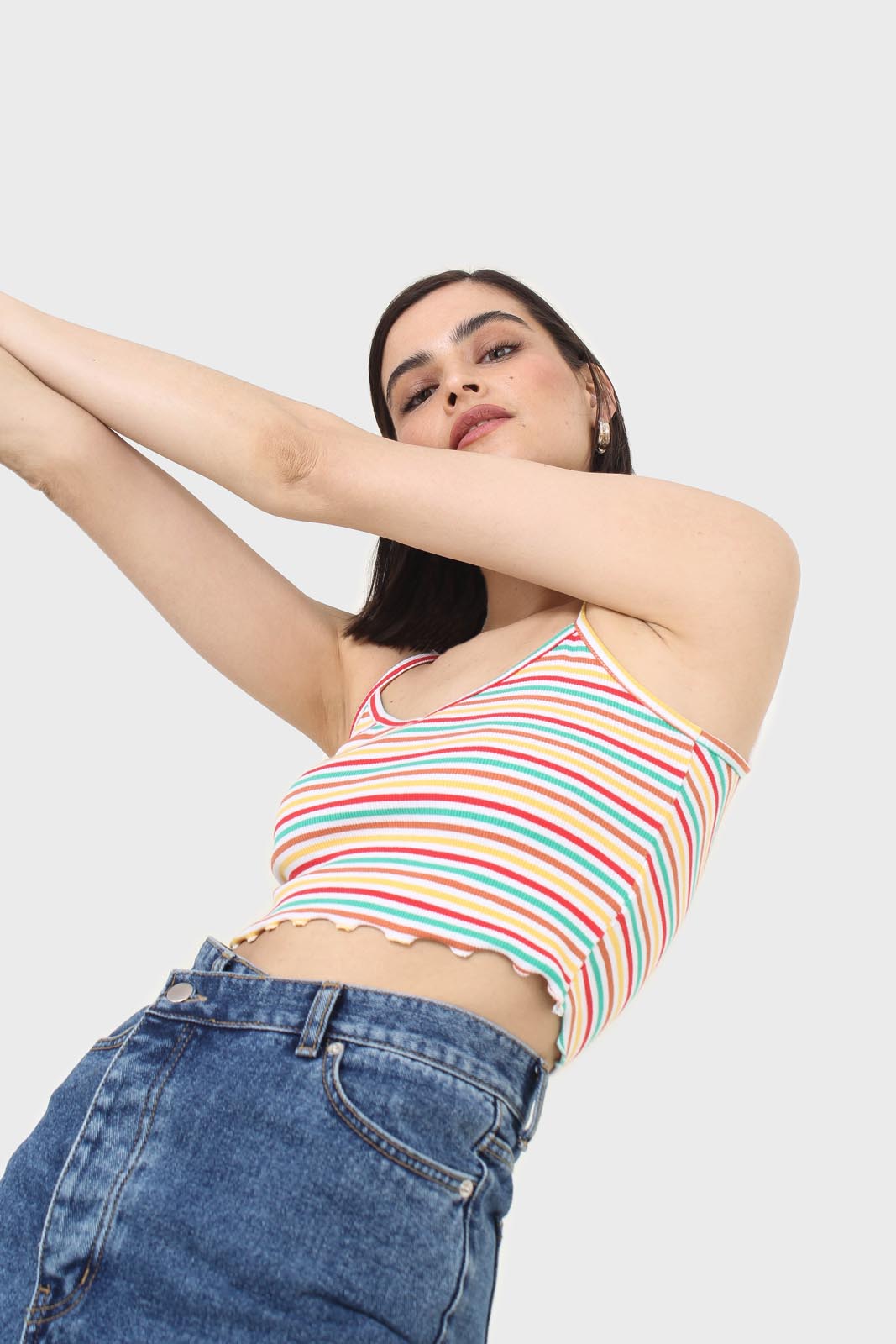 Ivory and green multi striped cropped tank_9