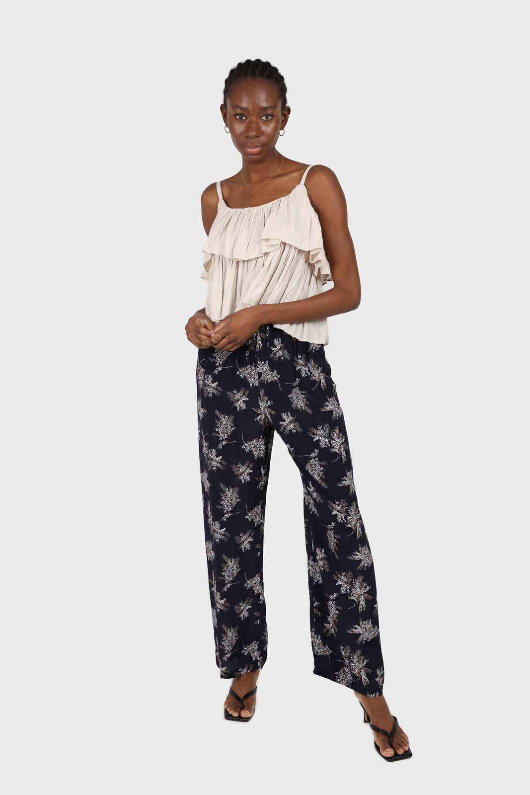 Navy and white floral wide leg trousers_2
