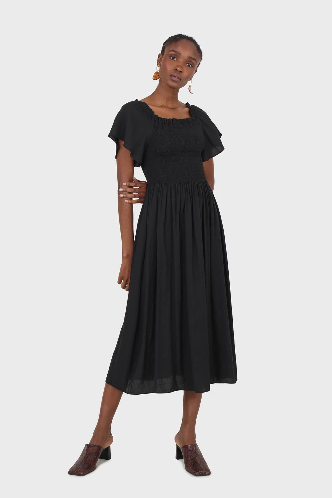 Black off shoulder ruched bodice maxi dress_3