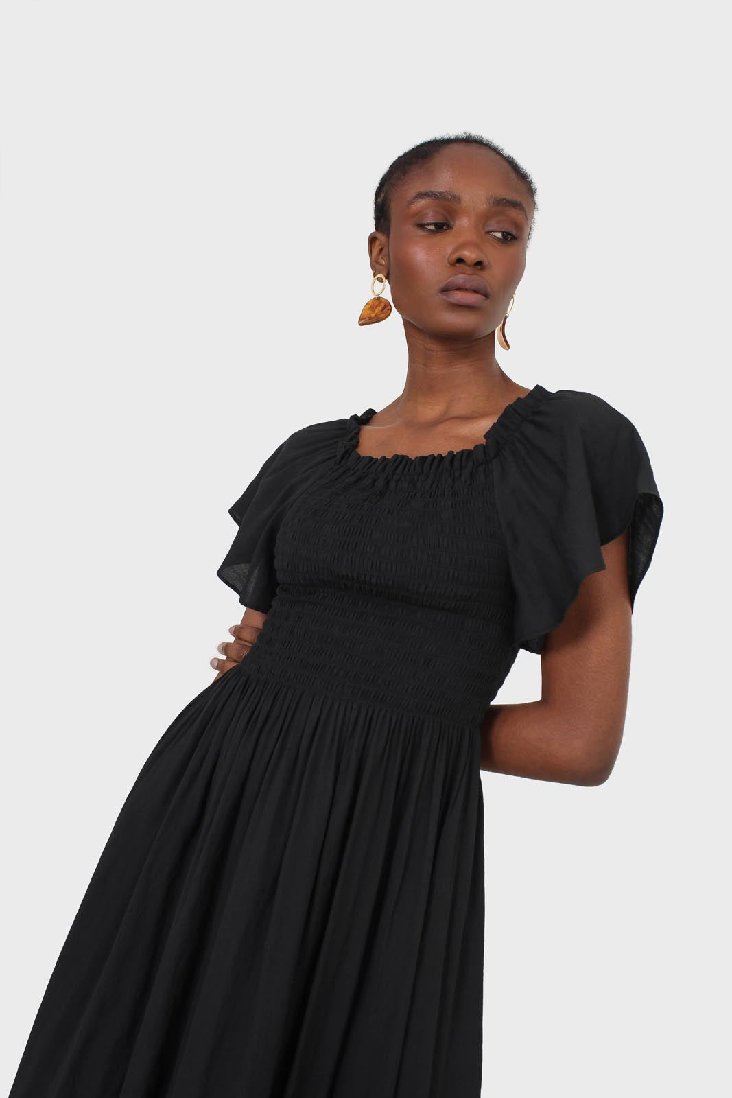 Black off shoulder ruched bodice maxi dress_5