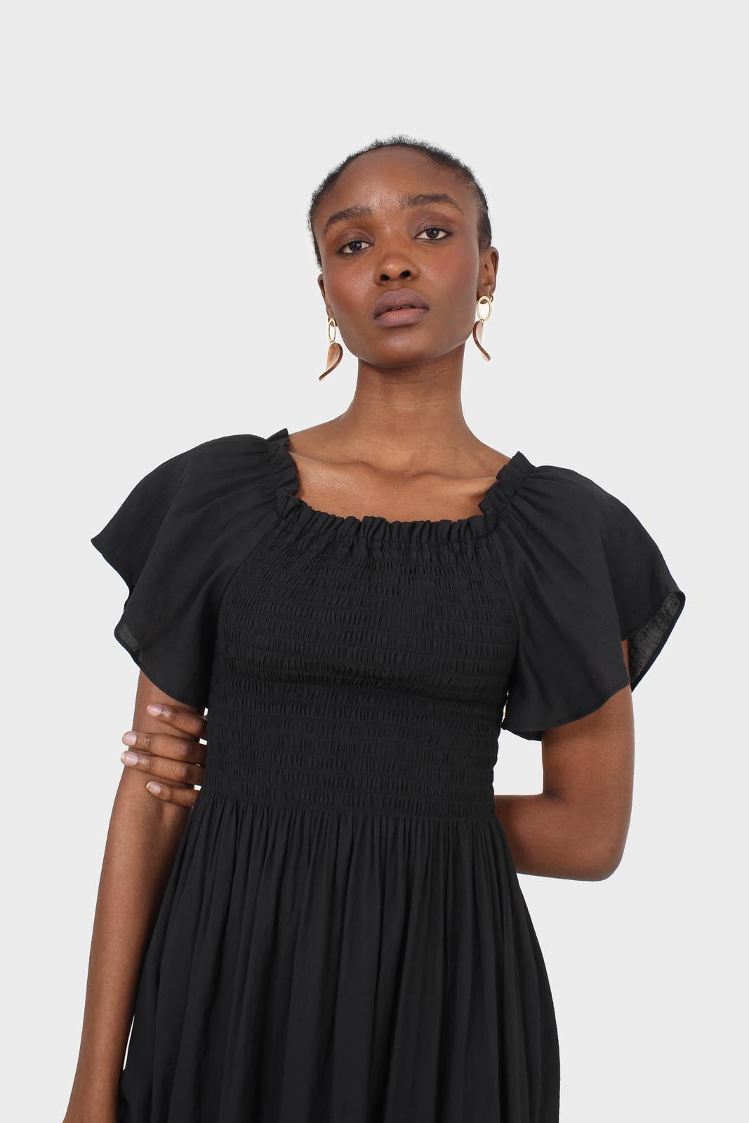 Black off shoulder ruched bodice maxi dress_6