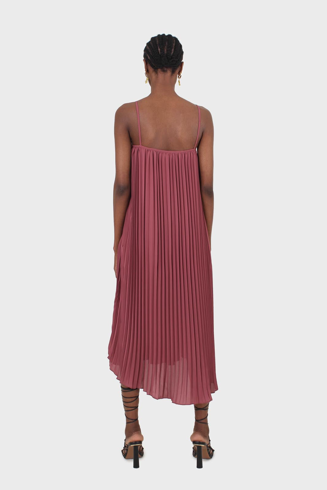 Dusty pink pleated thin strap dress_3