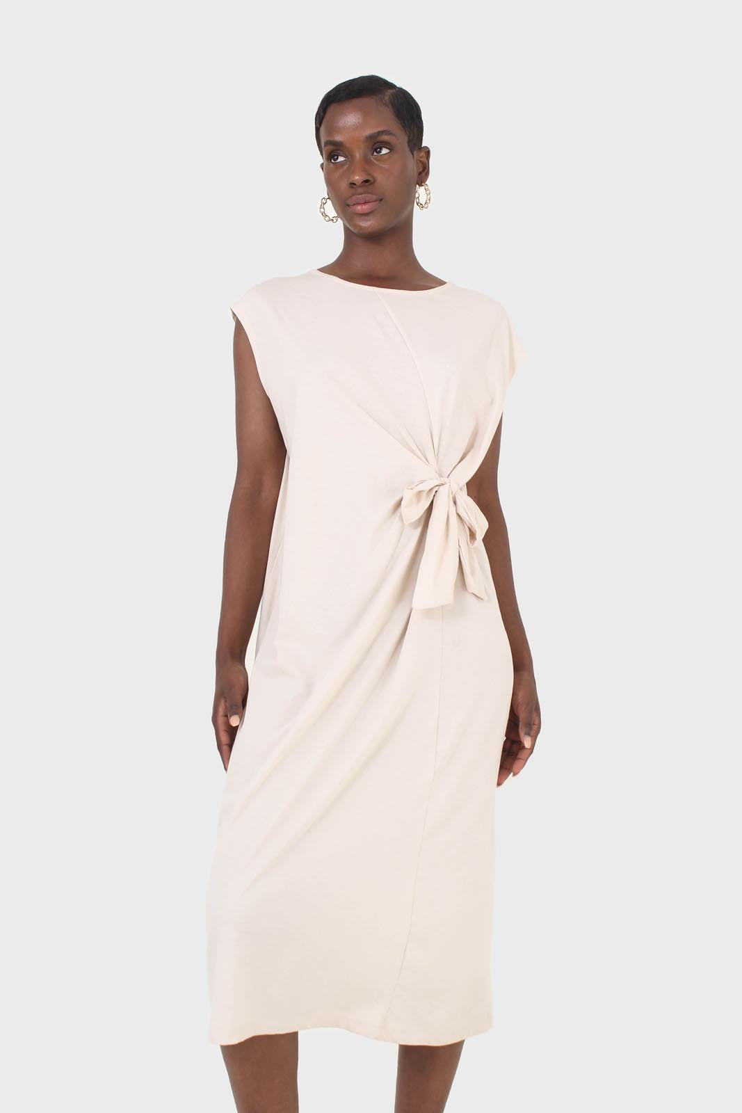 Cream tie front sleeveless maxi dress_1
