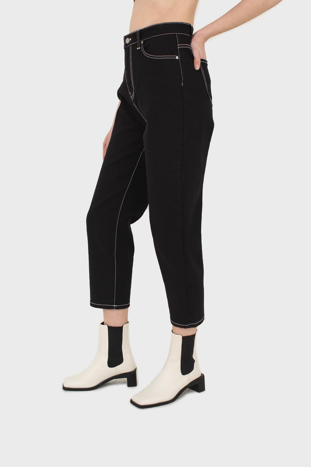 Black and white contrast stitch boyfriend jeans - 853_4