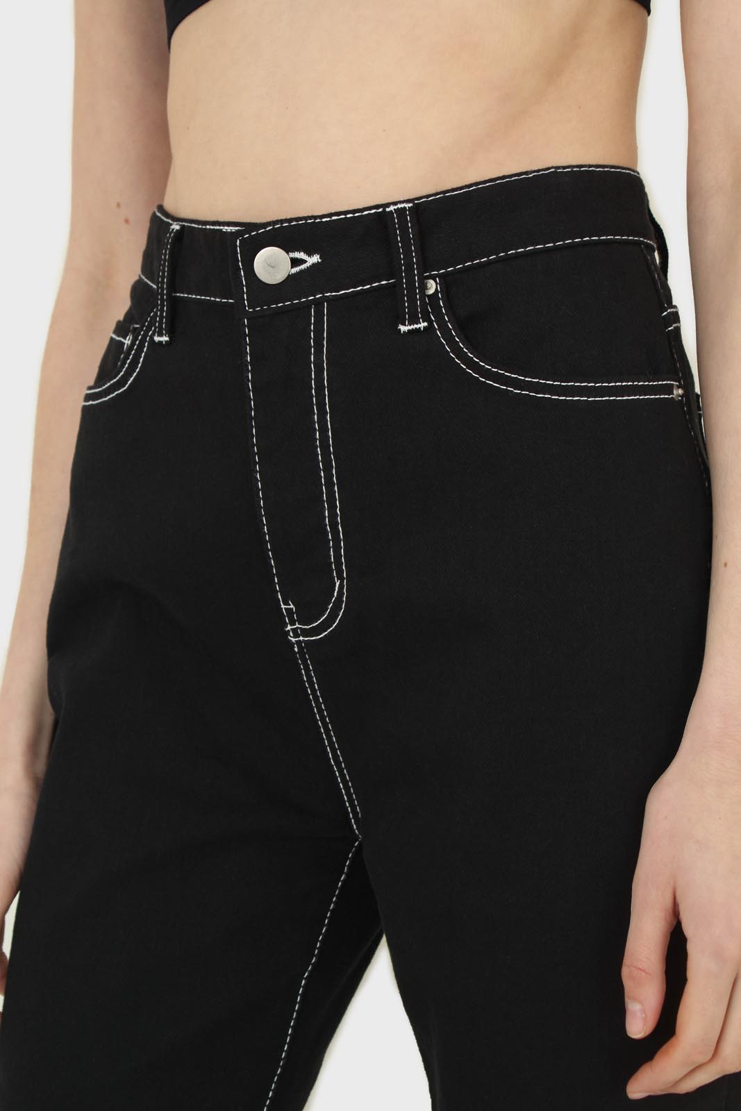 Black and white contrast stitch boyfriend jeans - 853_5