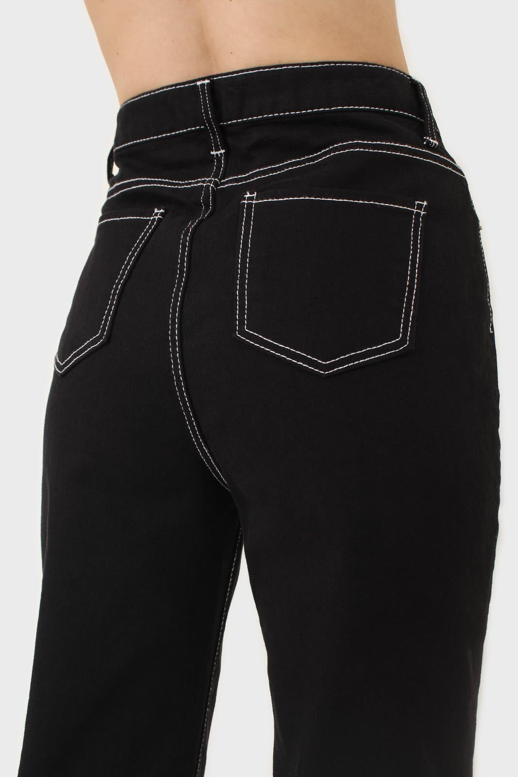 Black and white contrast stitch boyfriend jeans - 853_2