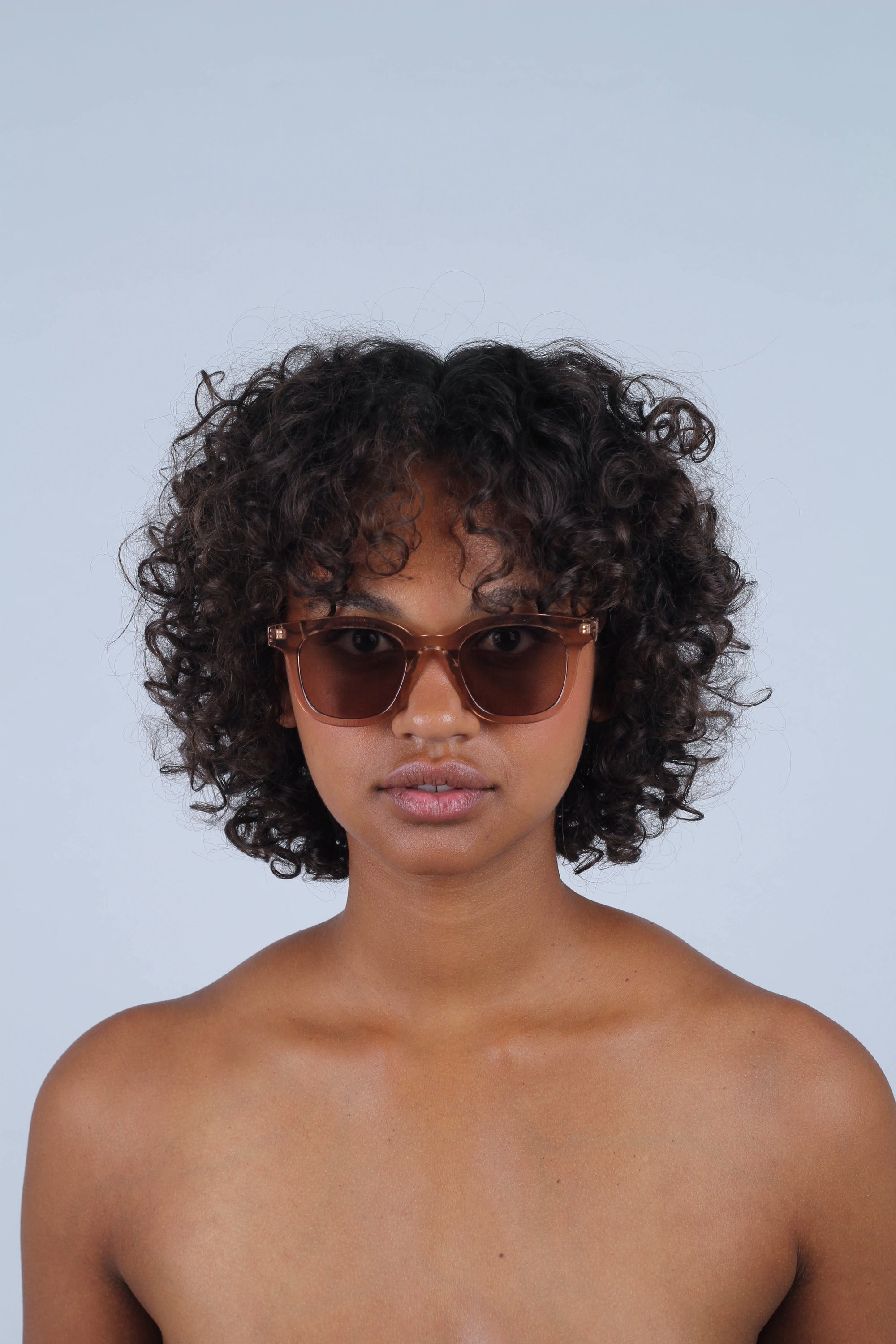 Beige thick square frame sunglasses_2