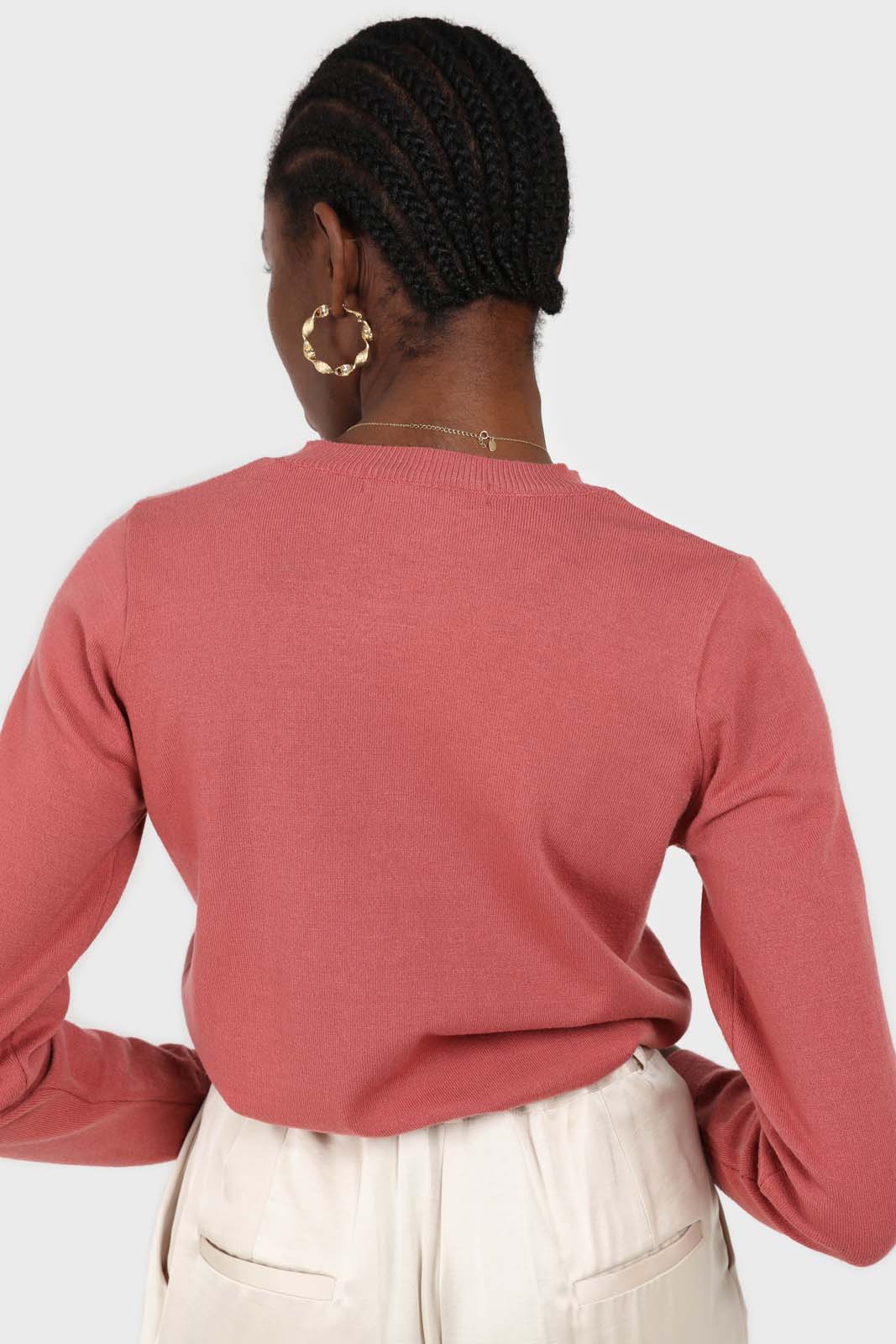 Dusty pink front slit thin crew neck jumper_3