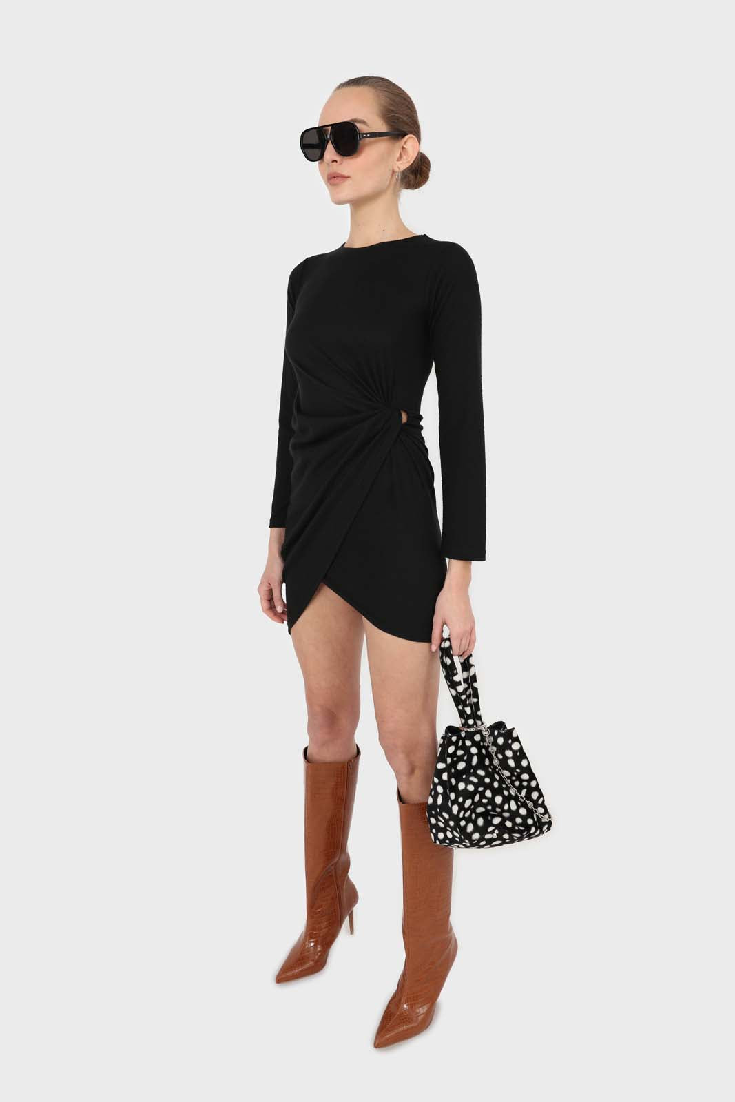 Black twist side fitted jersey mini dress_2