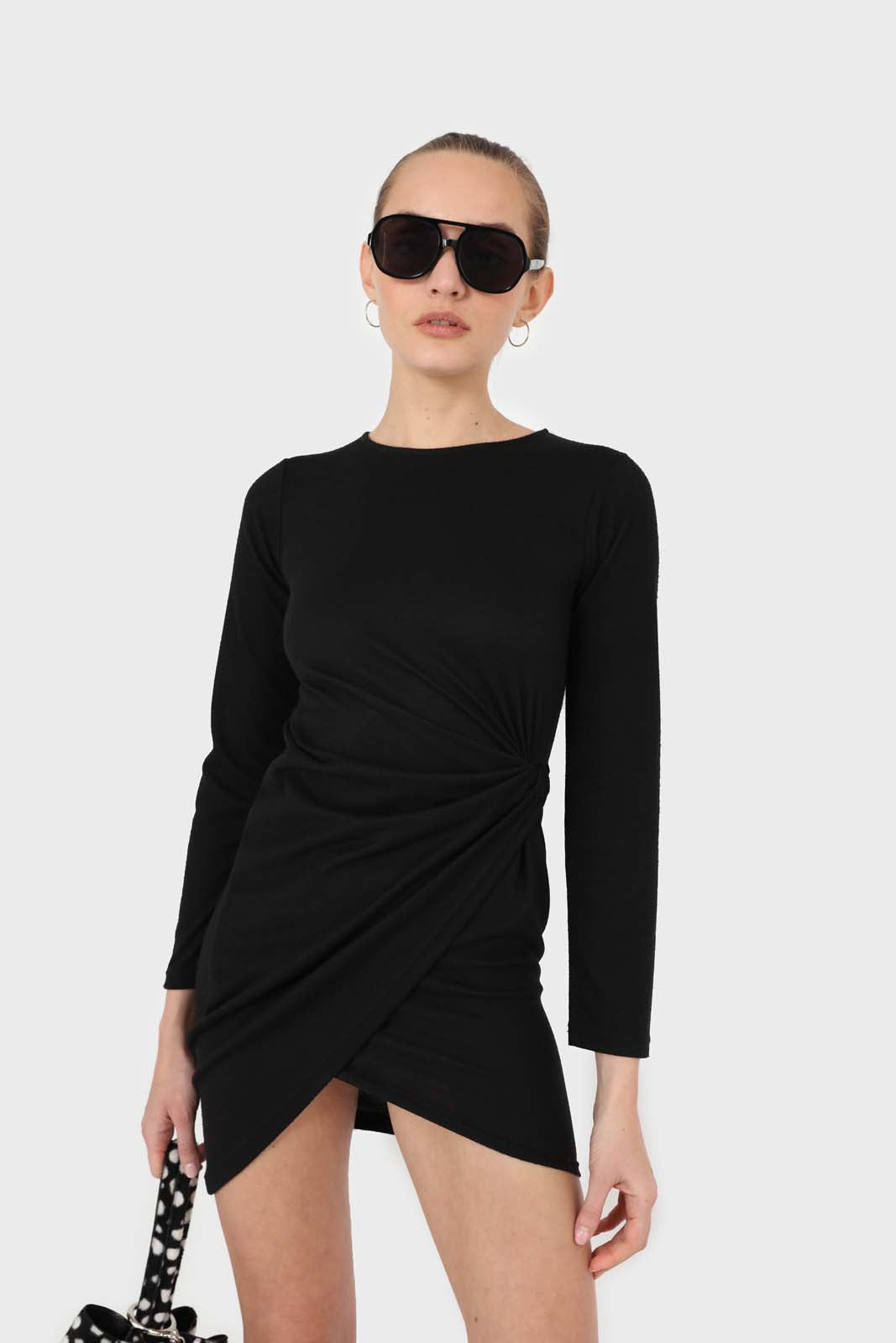 Black twist side fitted jersey mini dress_4