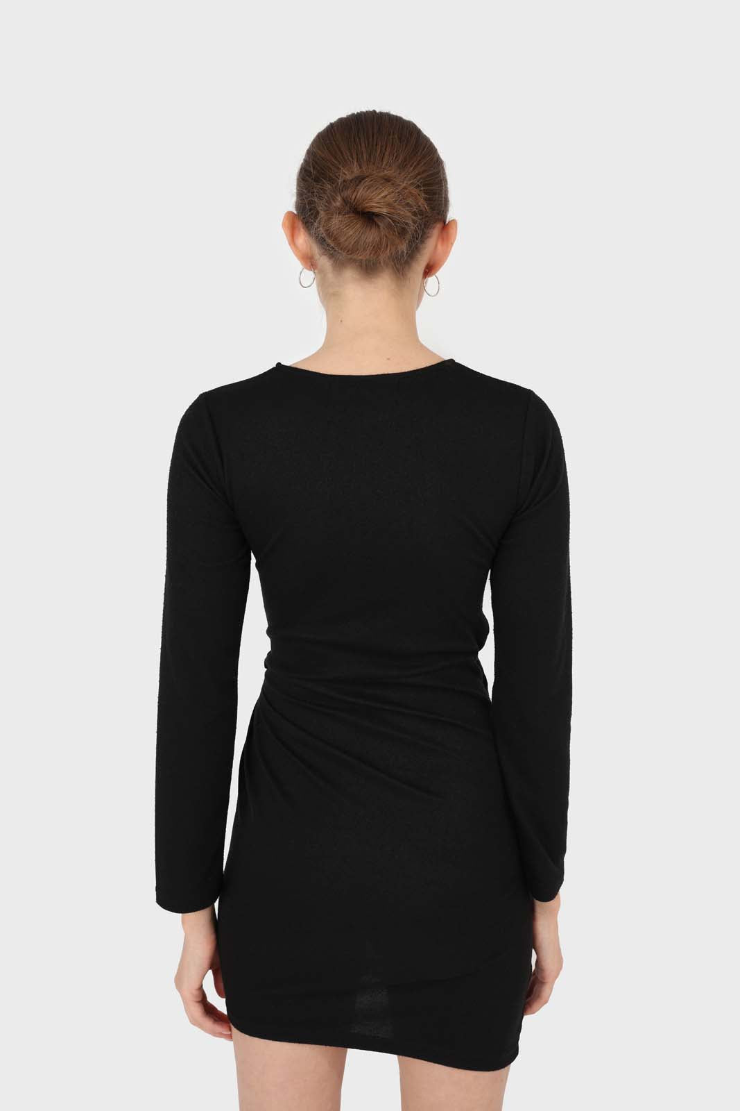 Black twist side fitted jersey mini dress_7