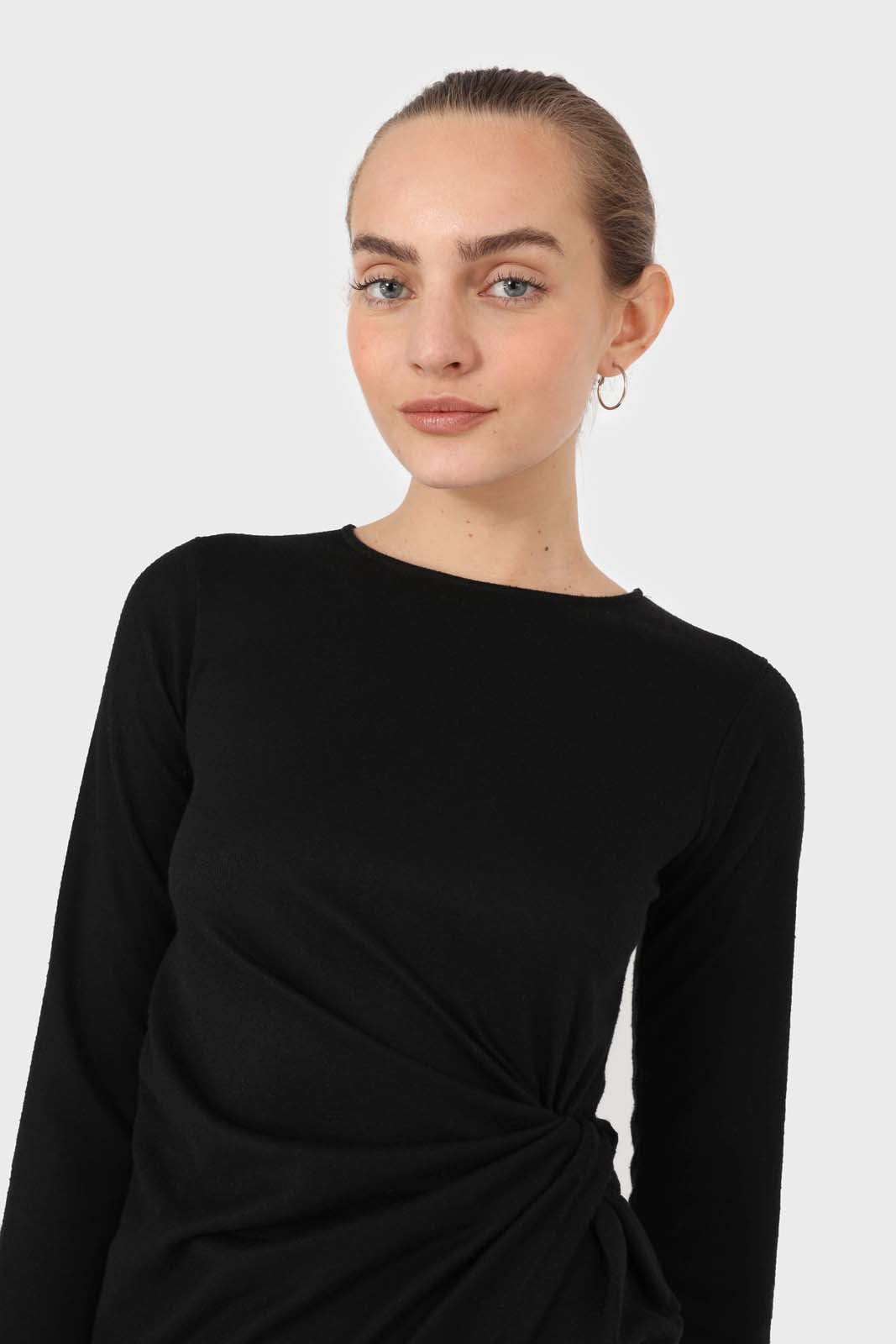 Black twist side fitted jersey mini dress_9