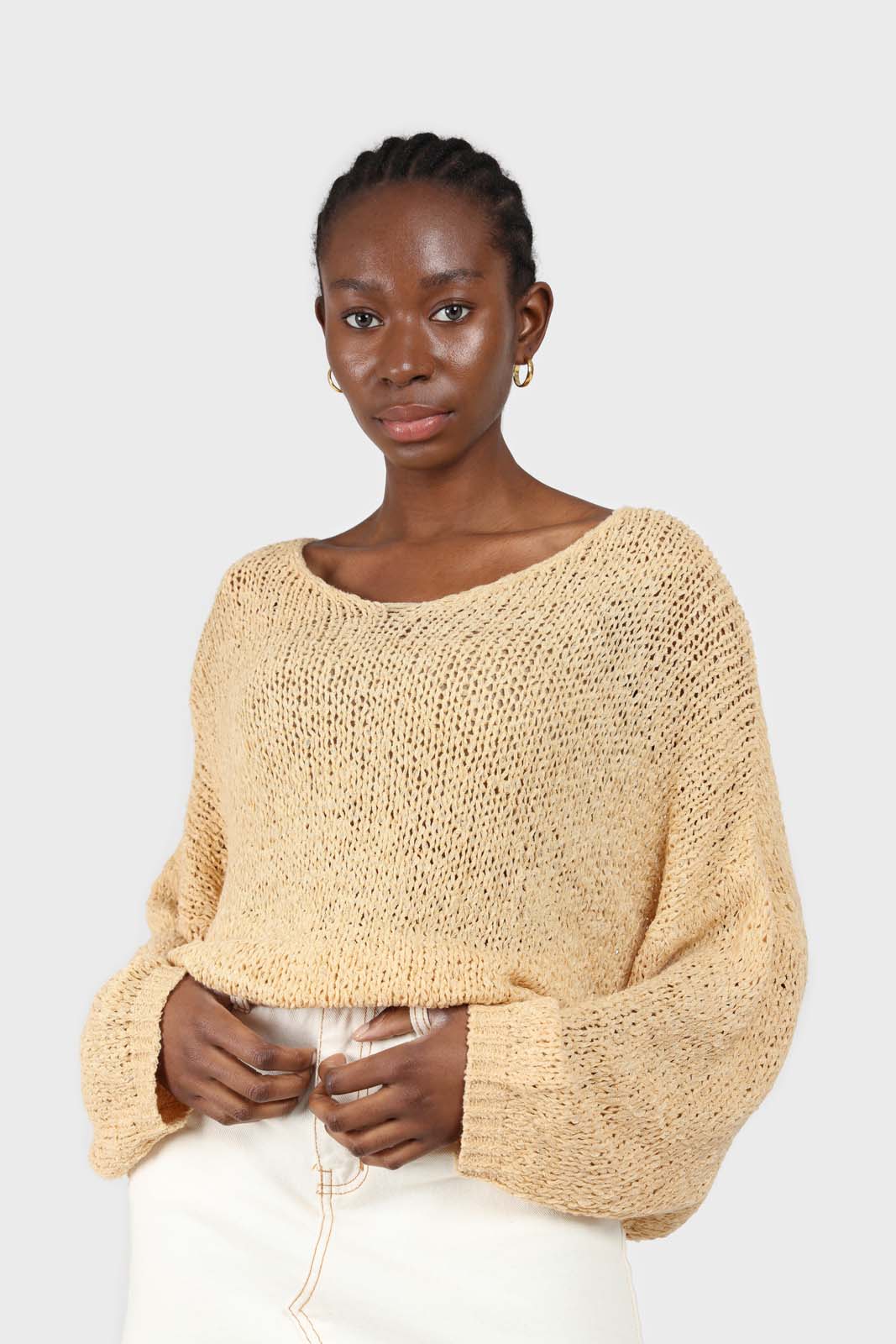 Yellow v-neck dropped shoulder loose fit jumper_1