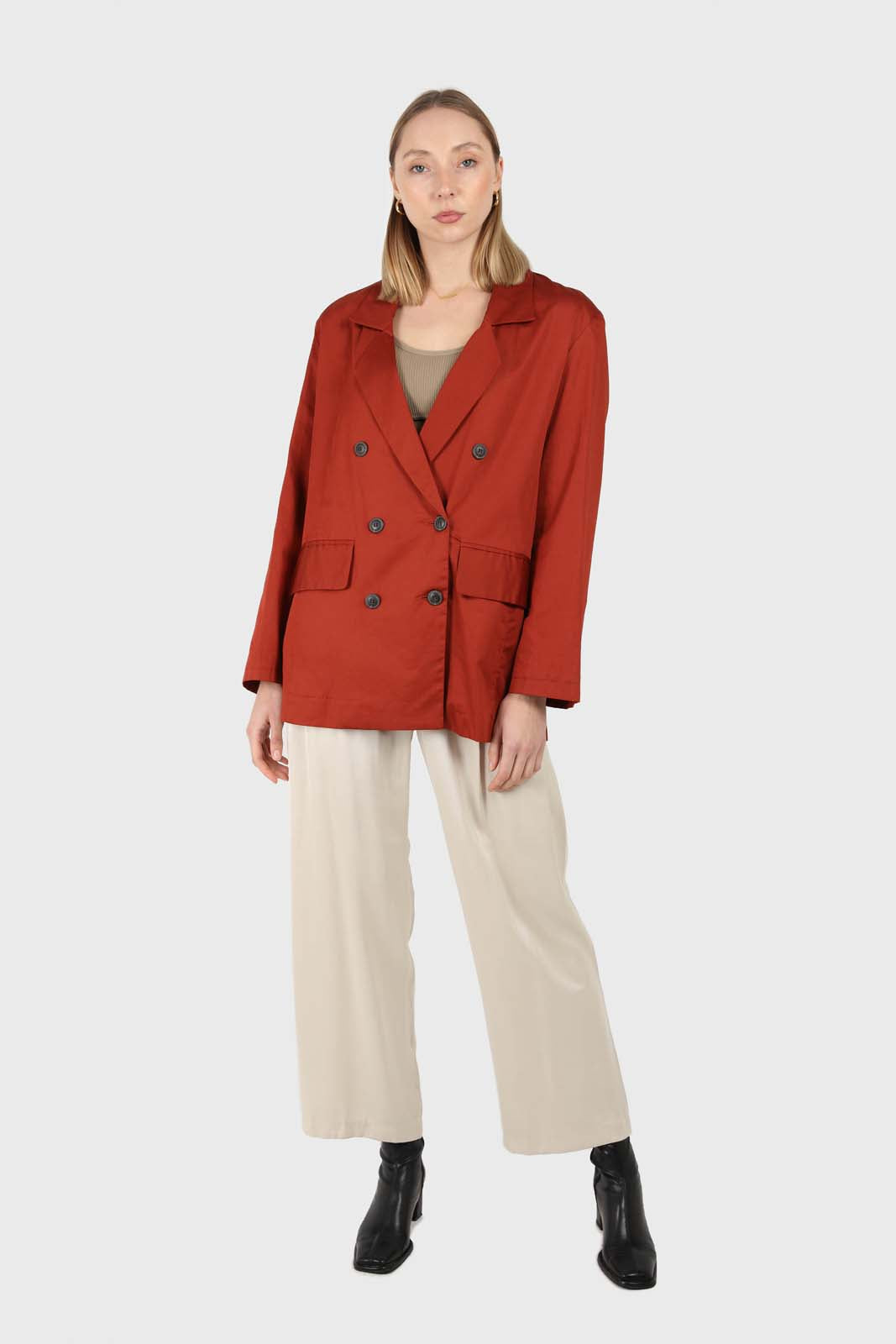 Burnt orange flap pocket silky blazer_1