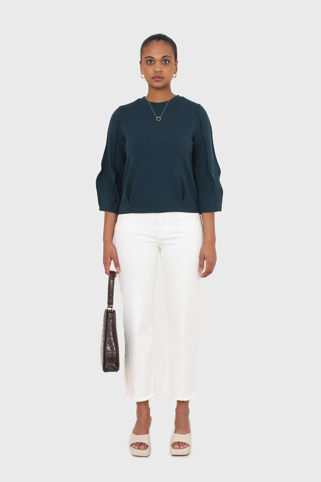 Dark green sharp seamed sleeve top_3