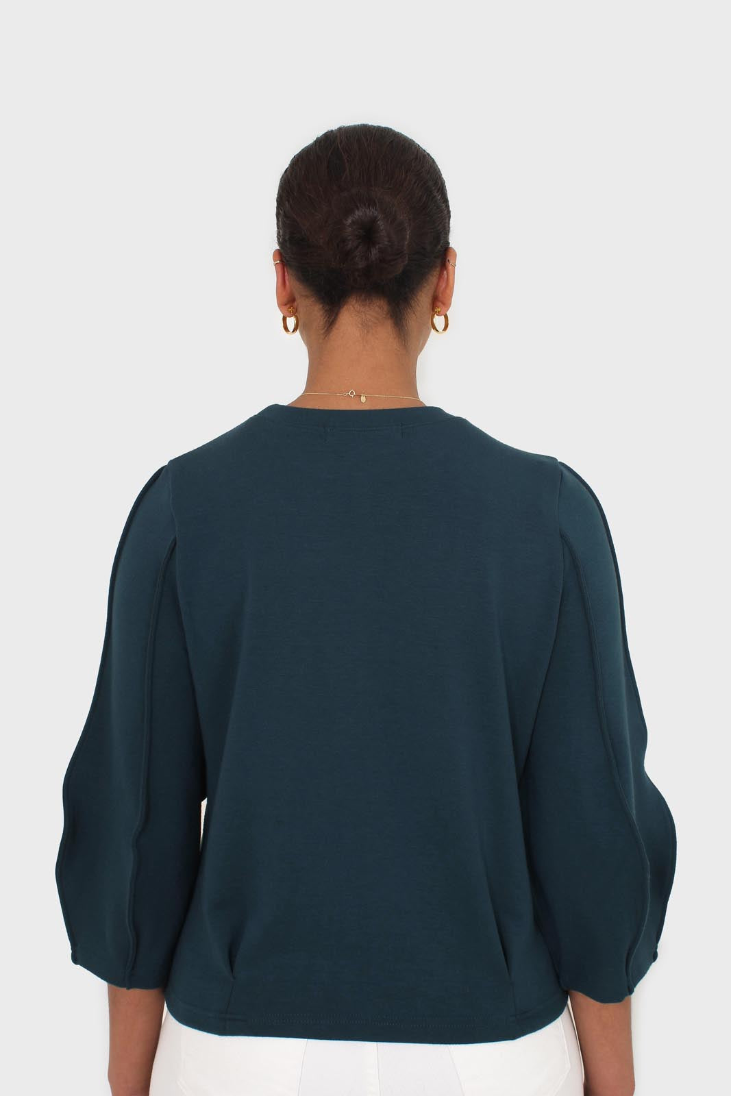 Dark green sharp seamed sleeve top_2