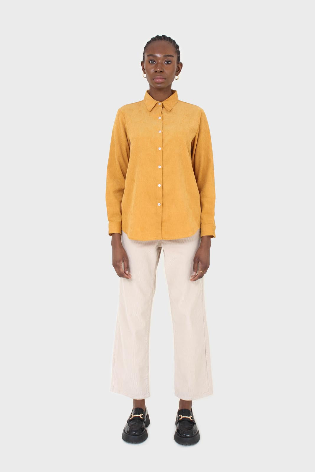 Mustard simple corduroy shirt_2