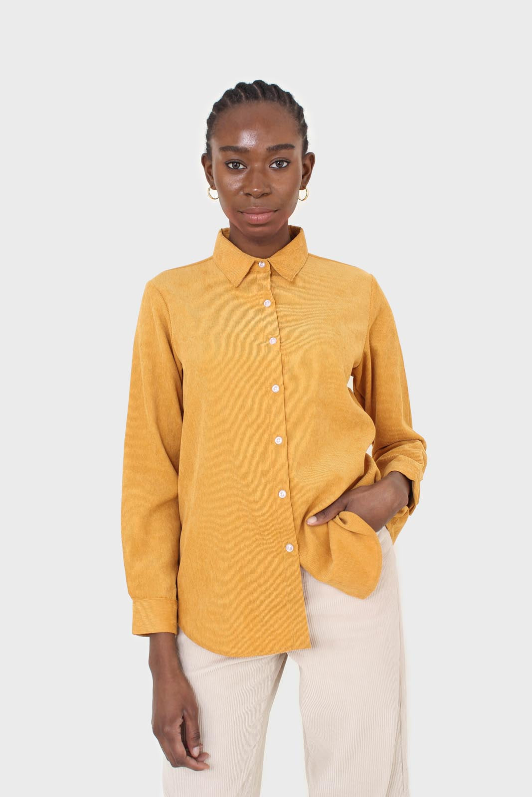 Mustard simple corduroy shirt_6