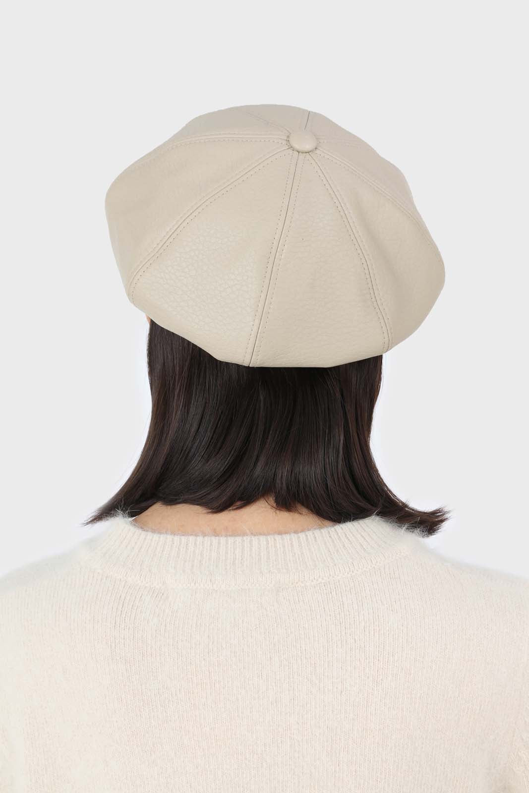 Ivory vegan leather baker boy hat_3