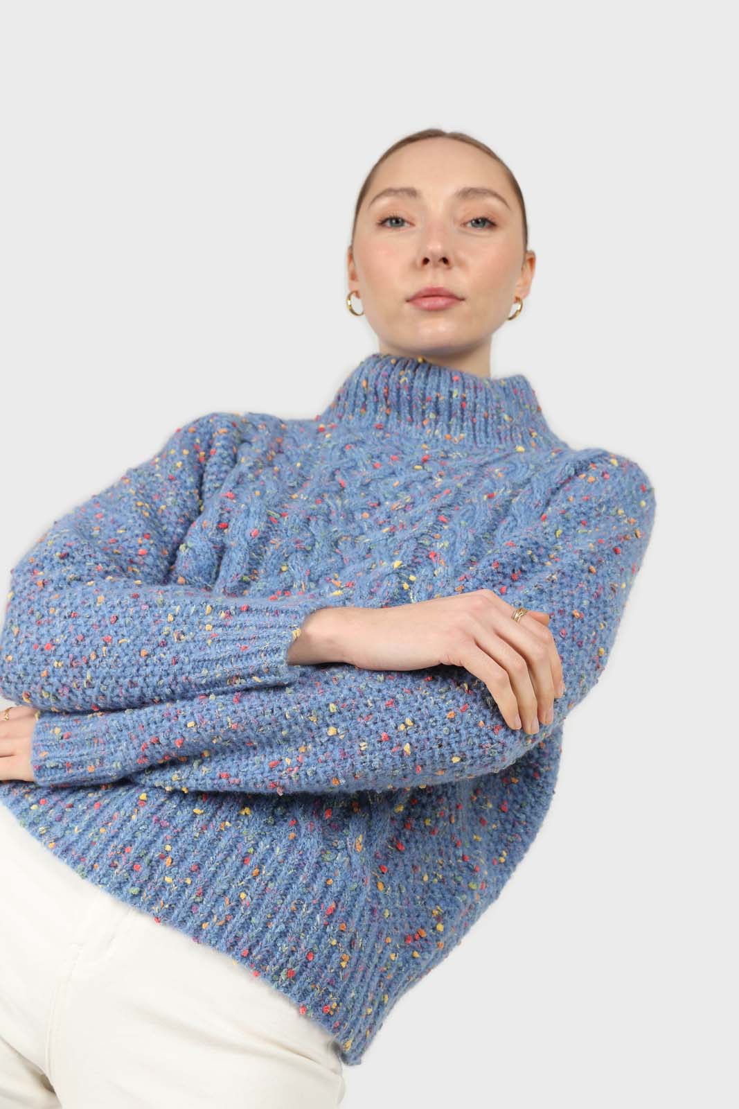 Blue rainbow fleck mock neck jumper_4