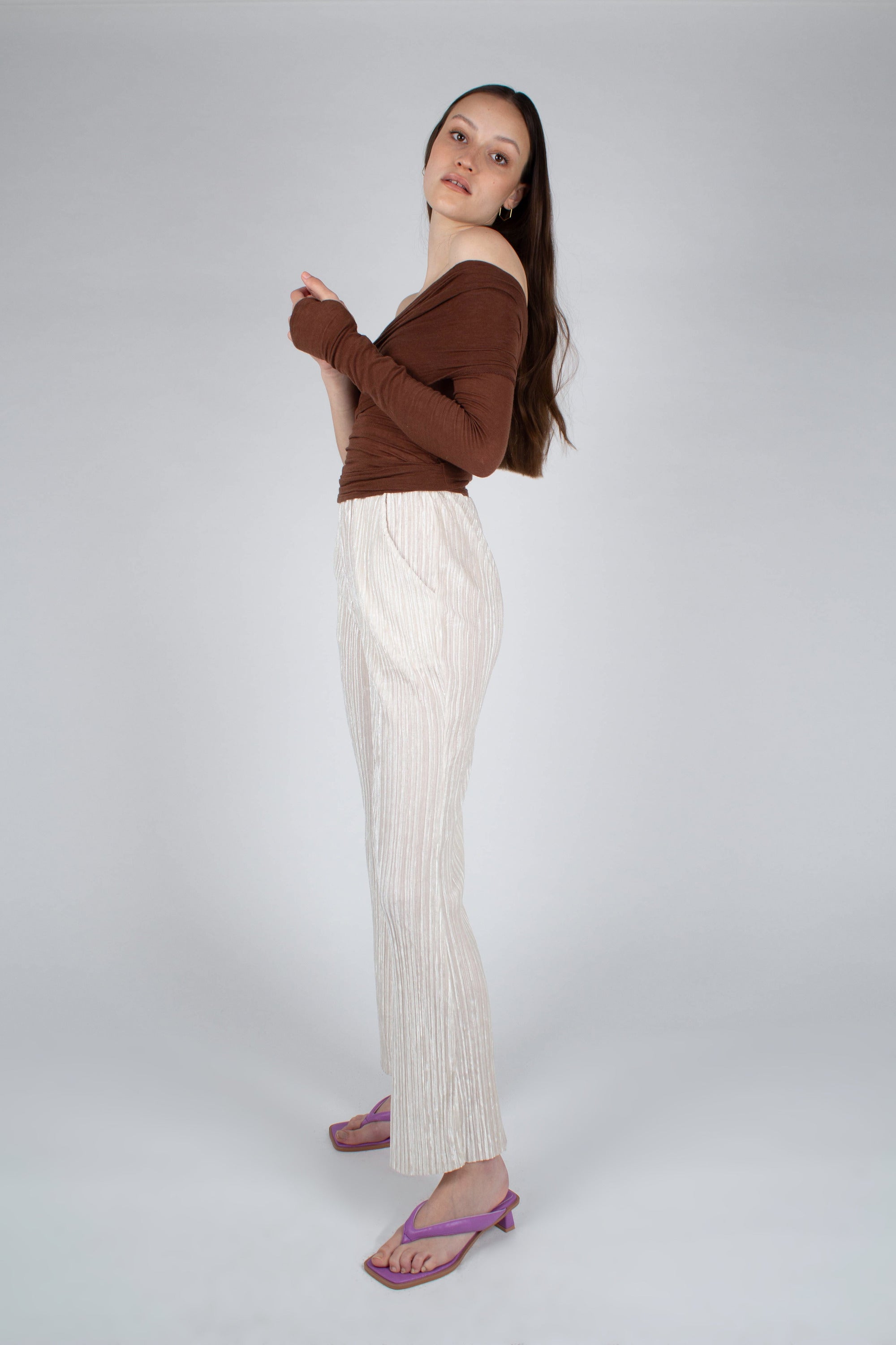 Ivory brushed velvet flare trousers_4