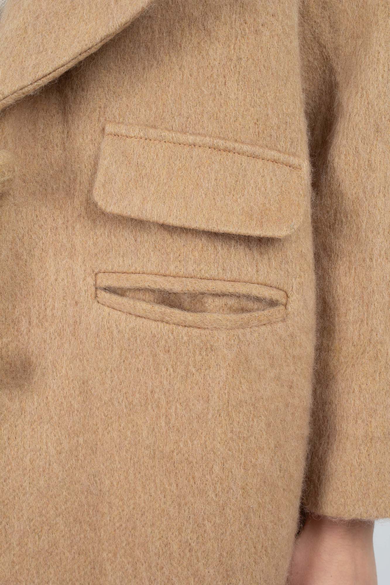 Camel single breasted oversized slit pocket coat_4