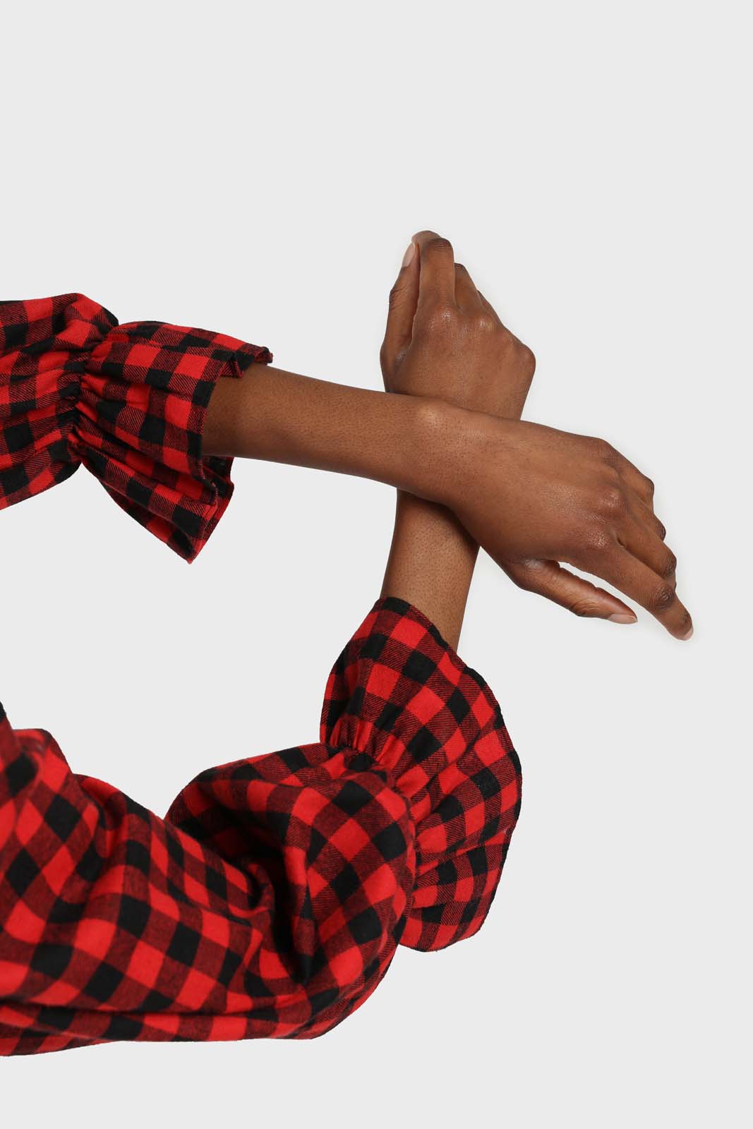 Red and black checked pull string long sleeved top_4