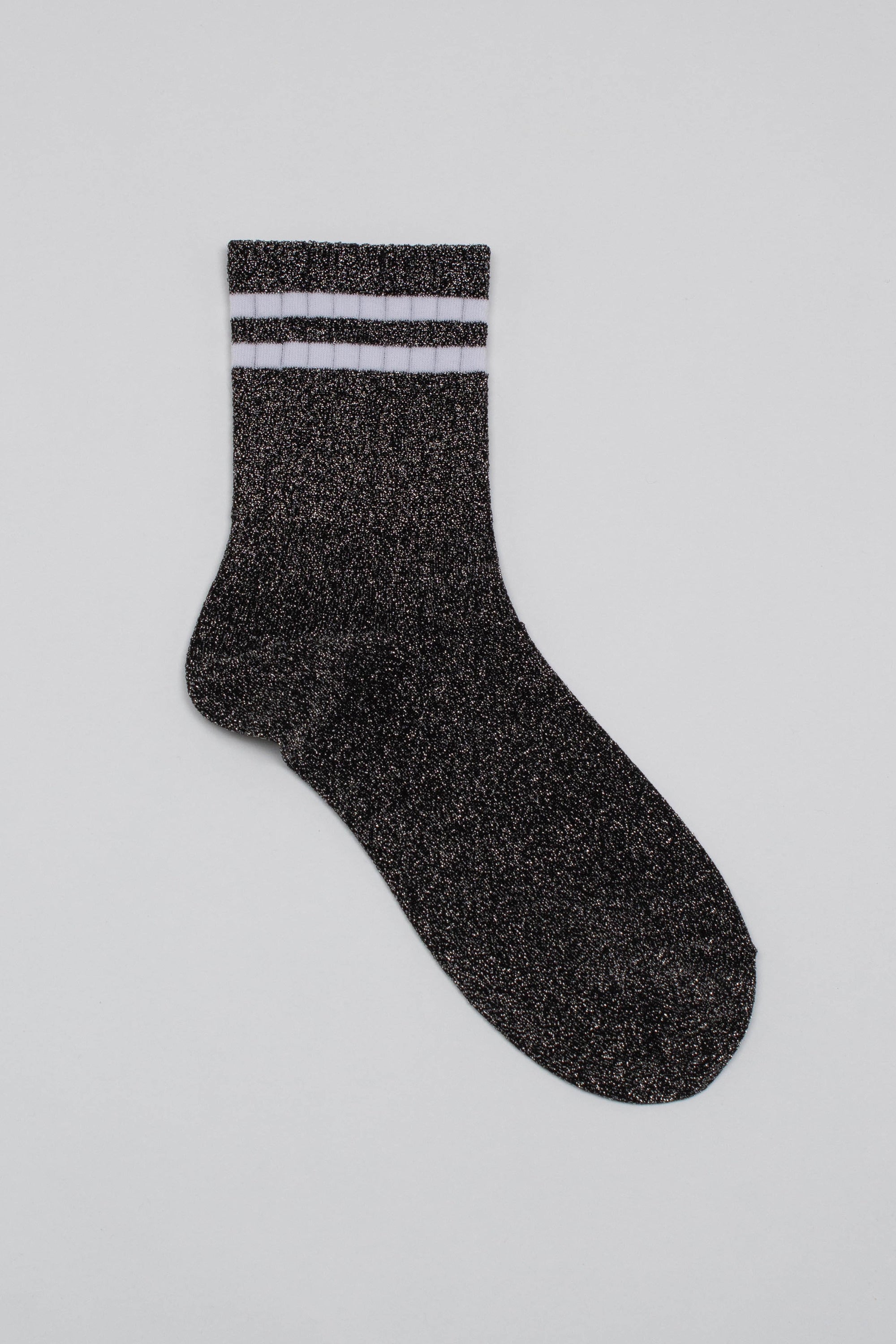 Dark silver metallic white varsity stripe socks_5