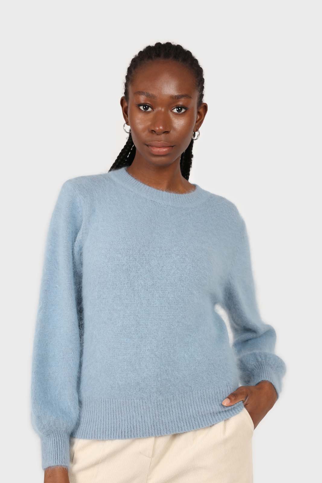 Light blue balloon sleeve angora jumper_2