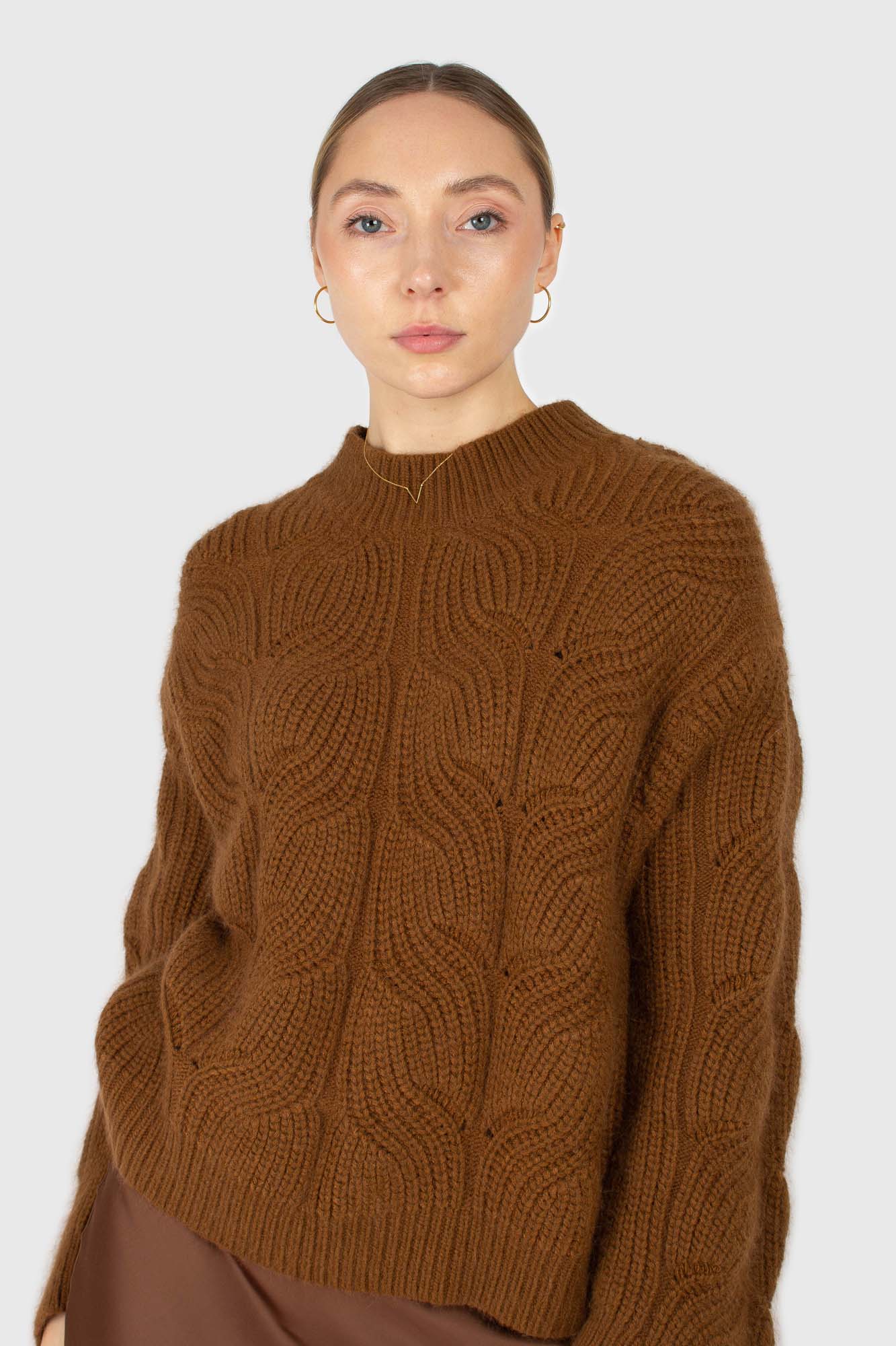 Brown large cable angora jumper_3