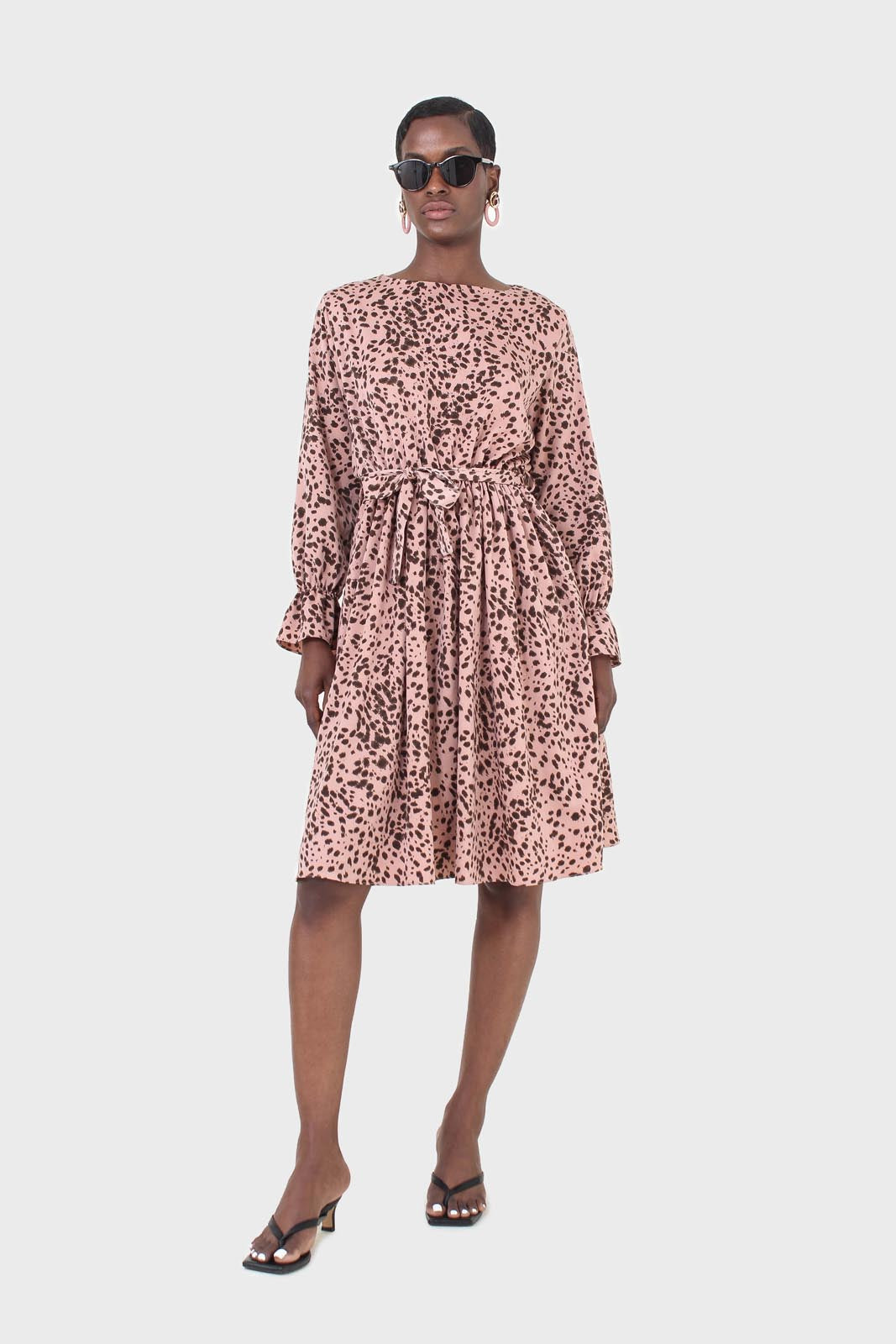 Pink and leopard belted midi dress_1