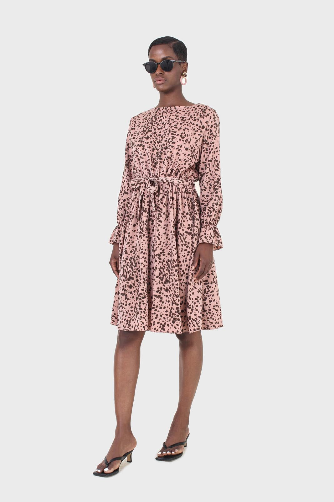 Pink and leopard belted midi dress_3