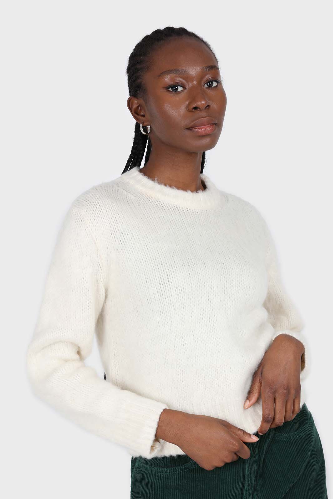 Ivory brush textured crew neck jumper_1