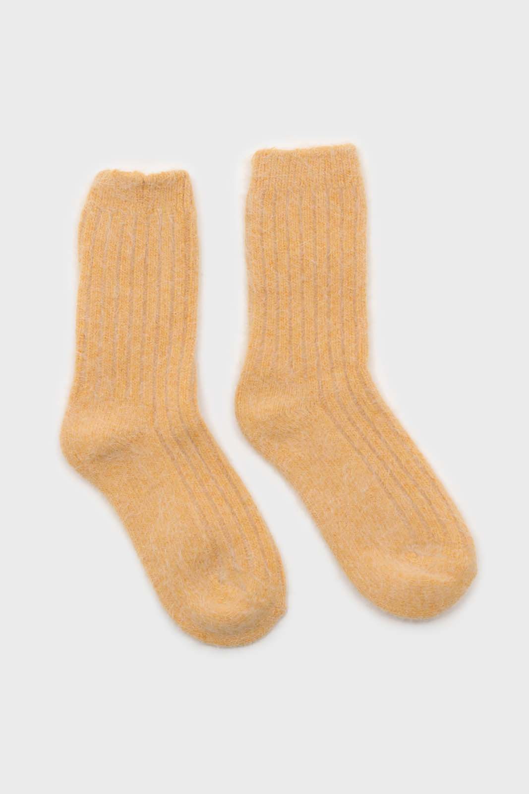 Mustard large ribbed angora socks_3