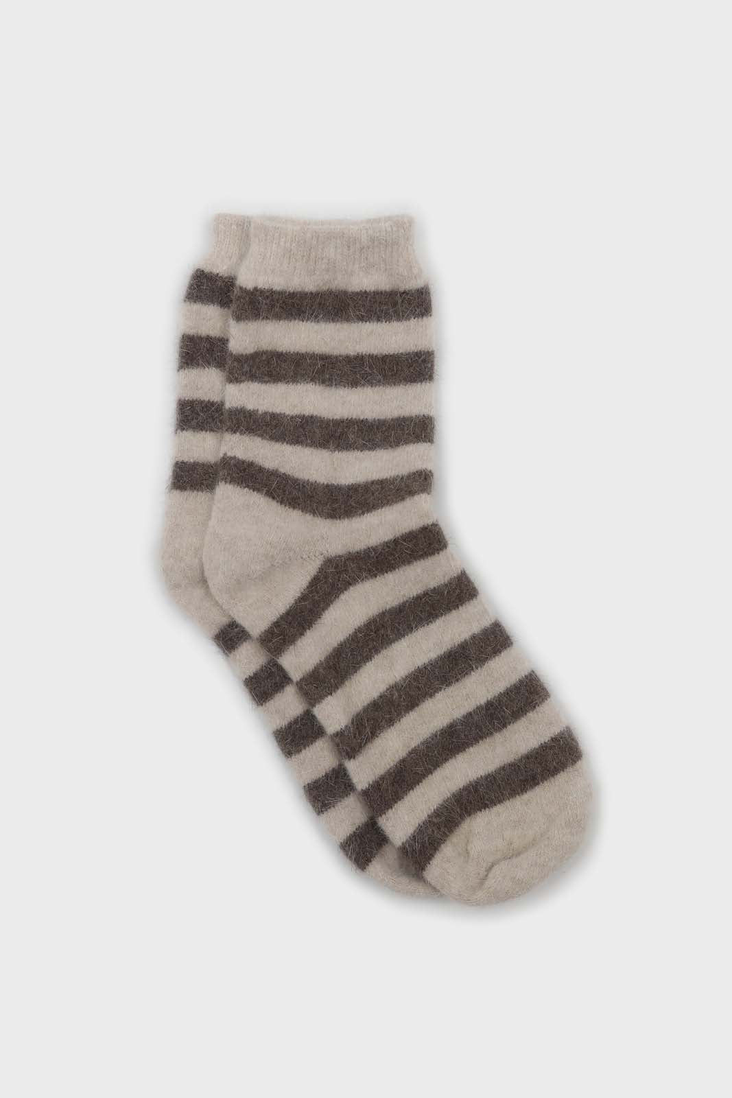 Oatmeal and brown striped angora socks_1