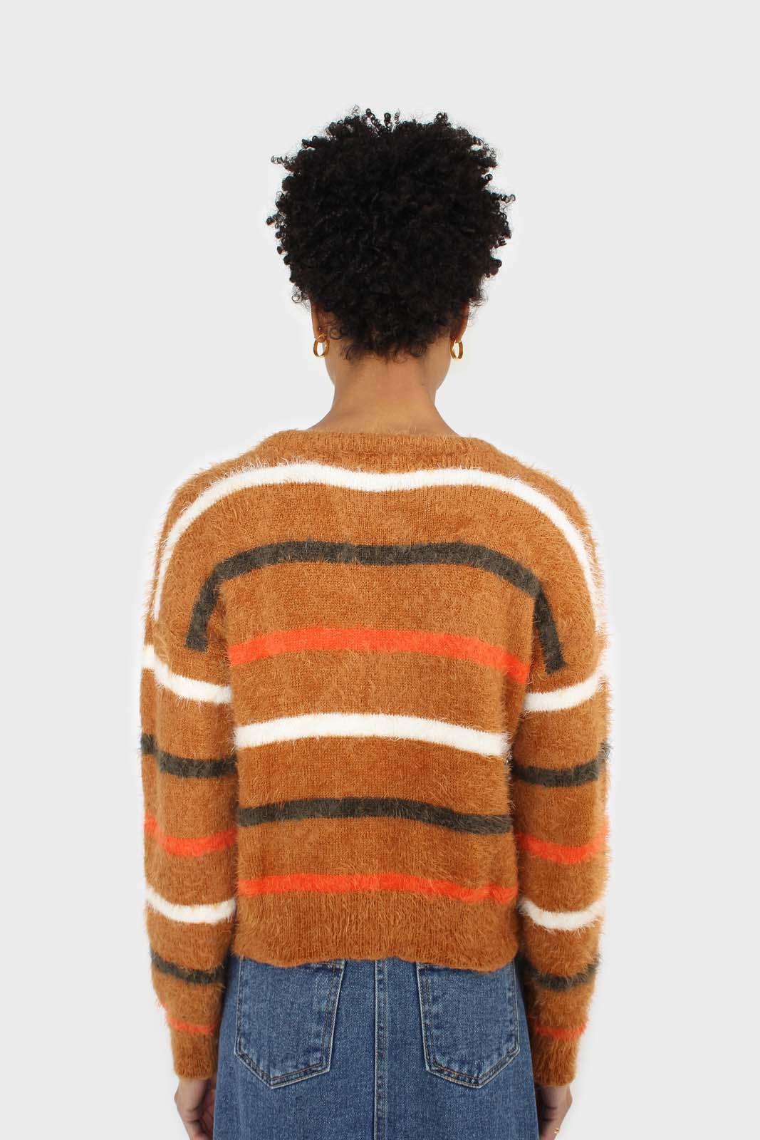 Brown and orange multi striped fuzzy jumper_2
