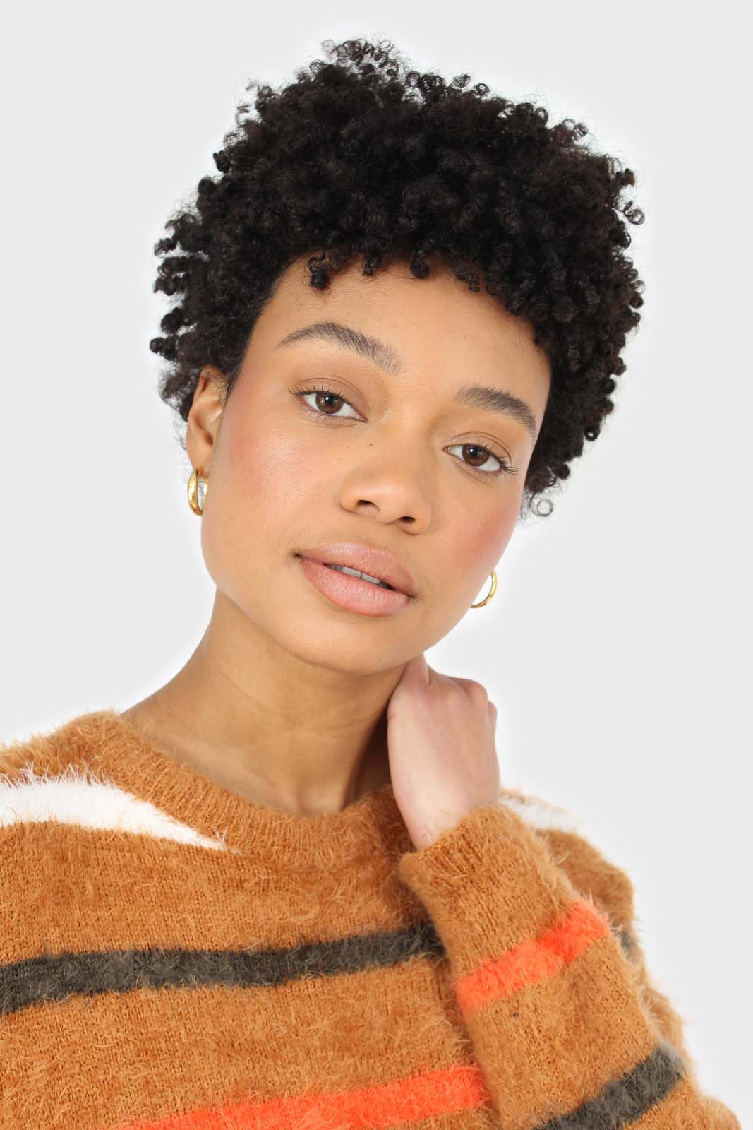 Brown and orange multi striped fuzzy jumper_8