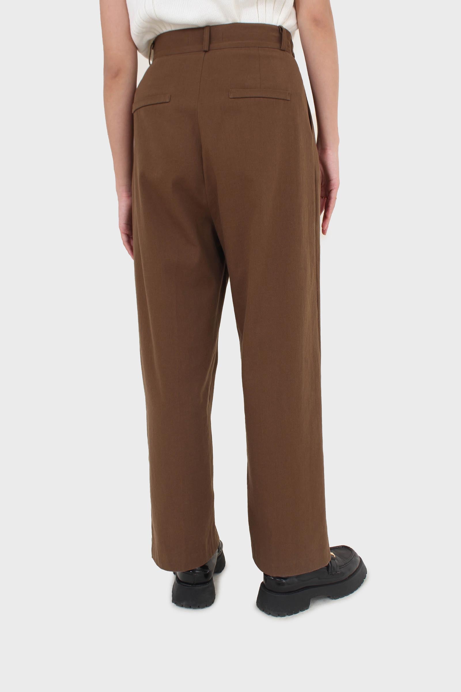 Brown two button waist wide leg trousers_7