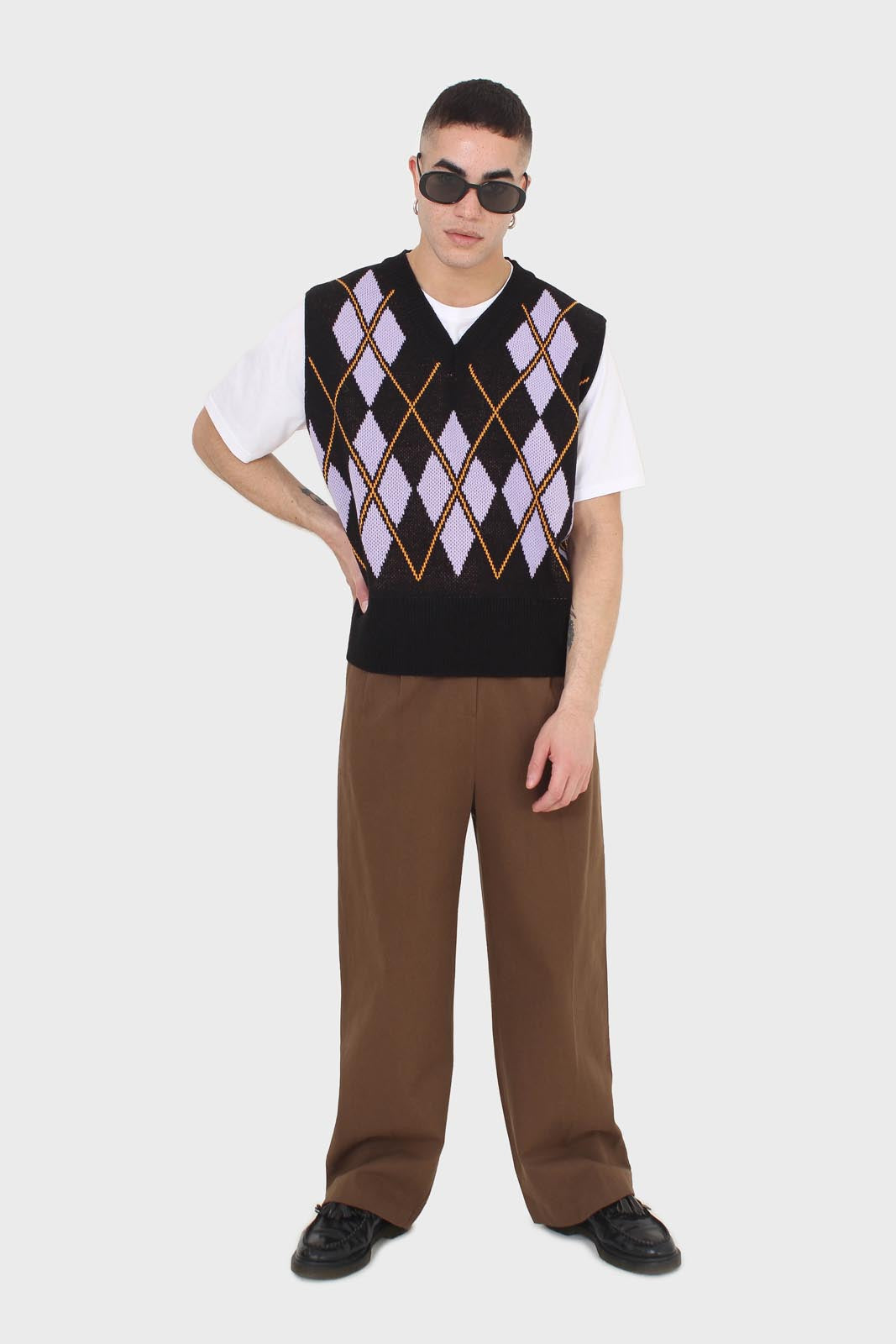 Brown two button waist wide leg trousers_3