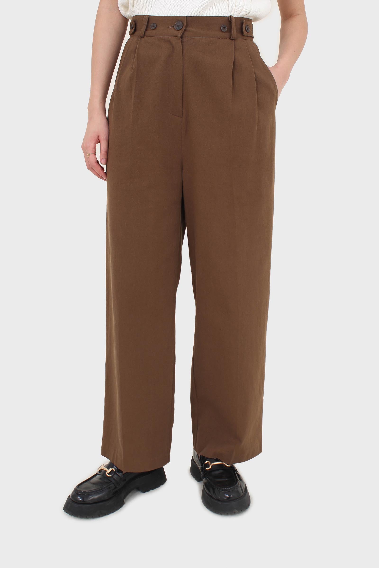 Brown two button waist wide leg trousers_6