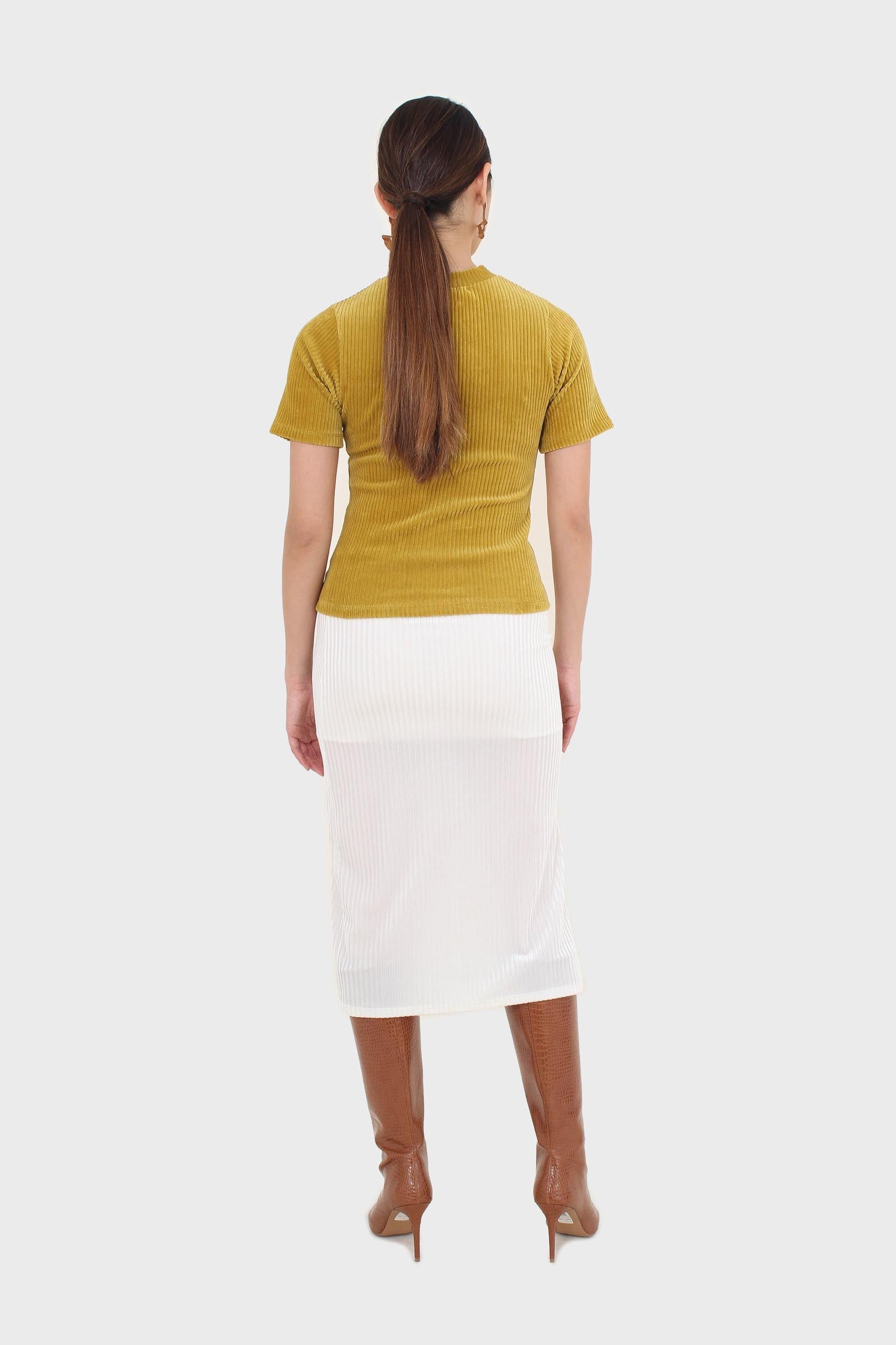 Ivory ribbed velvet midi pencil skirt_1