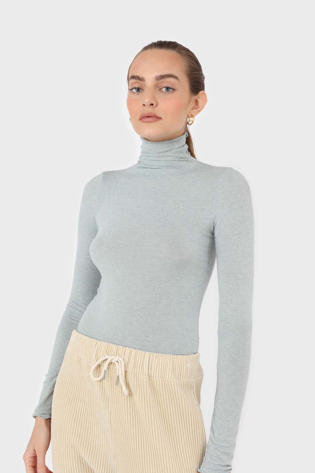 Blue soft thin turtleneck jersey top_1