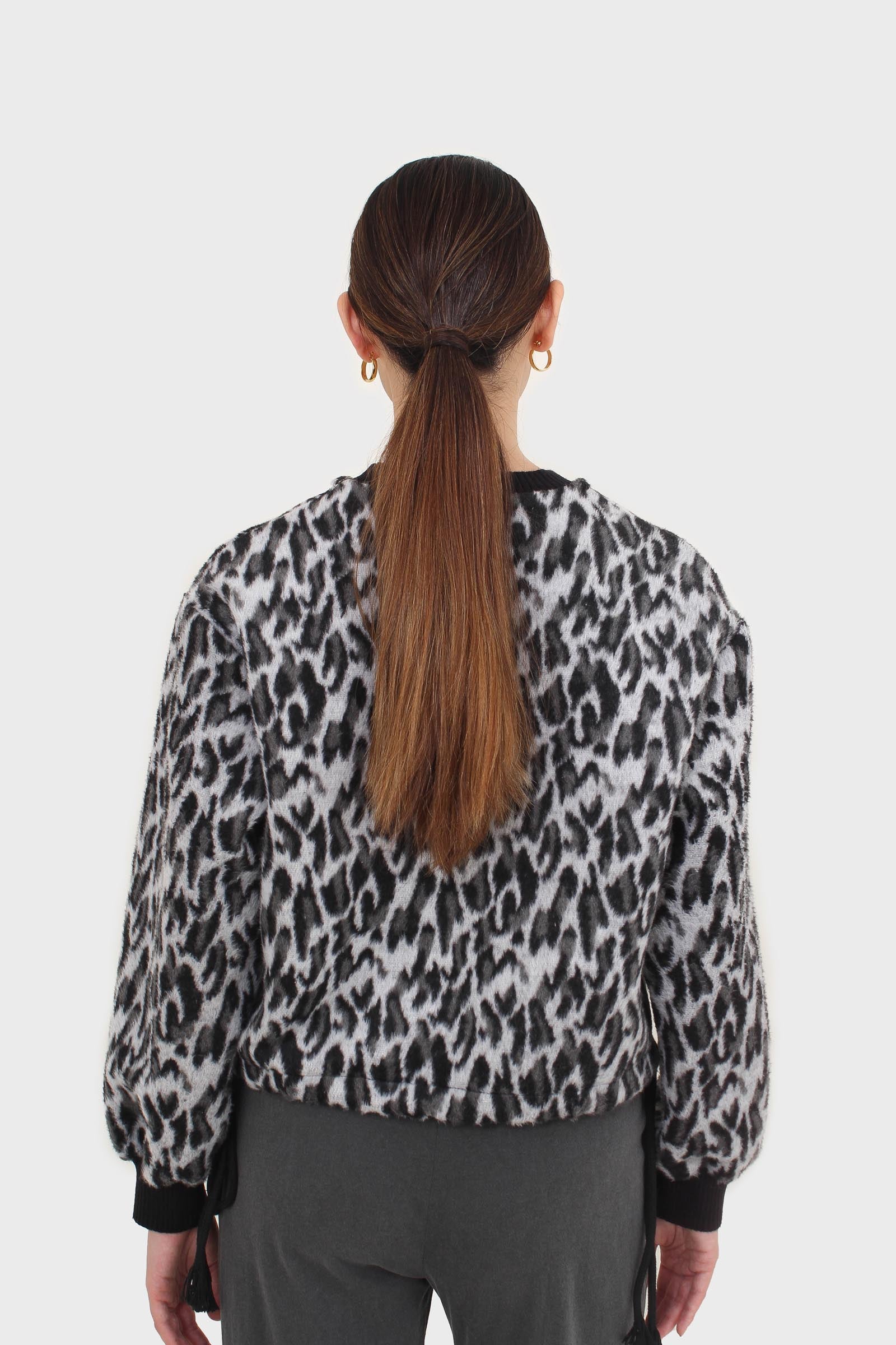 Black leopard brushed string hem sweatshirt_3