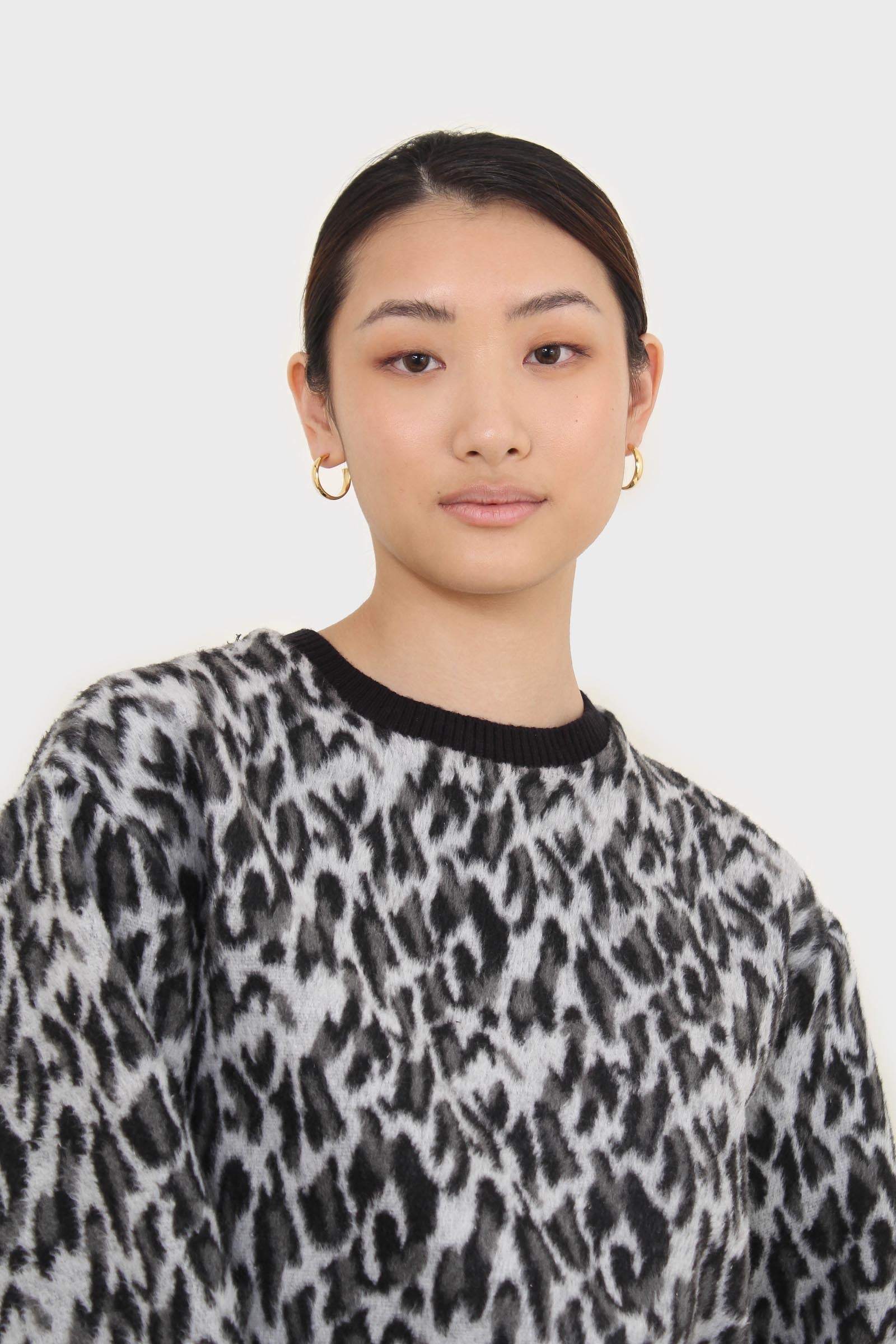 Black leopard brushed string hem sweatshirt_2