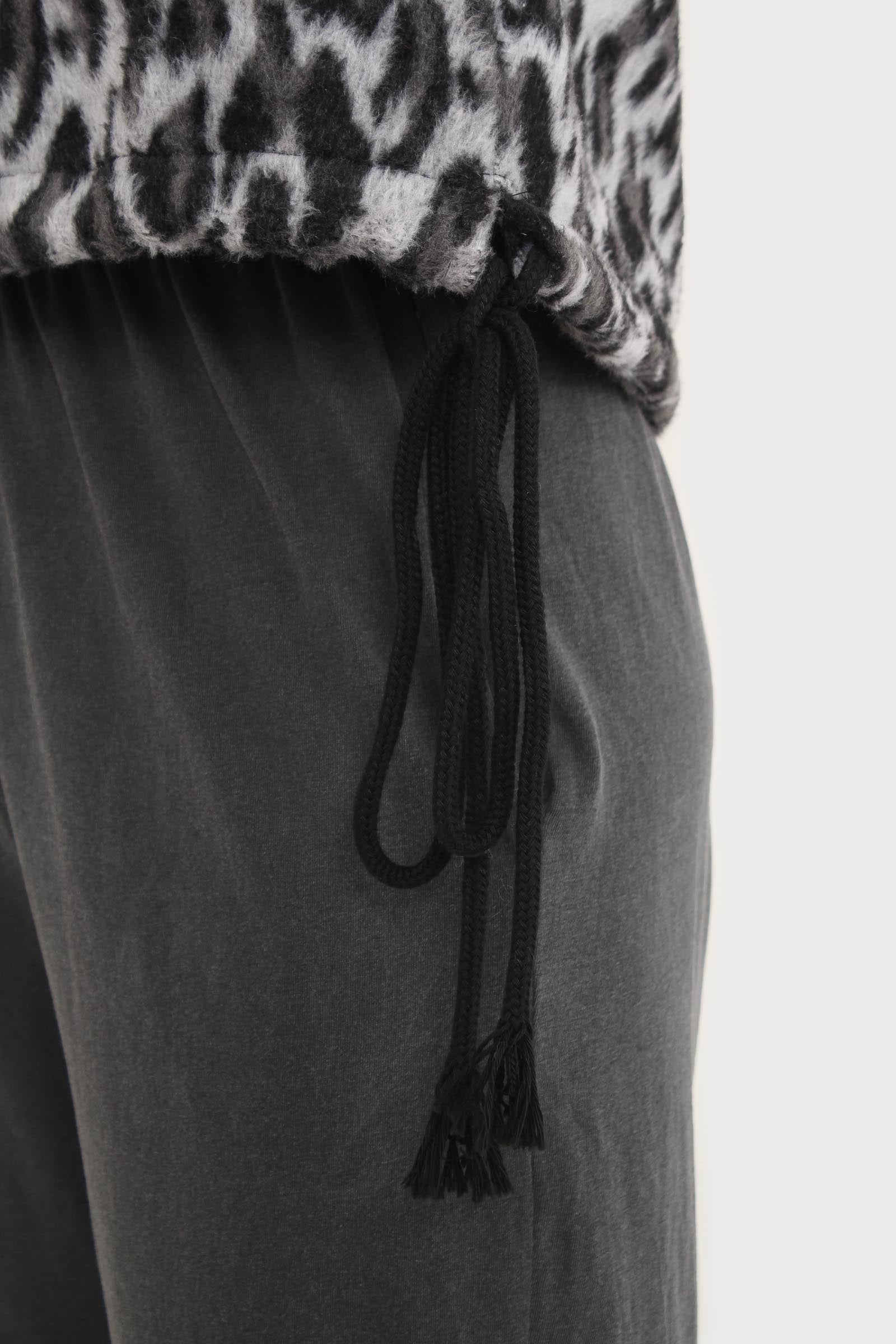 Black leopard brushed string hem sweatshirt_6