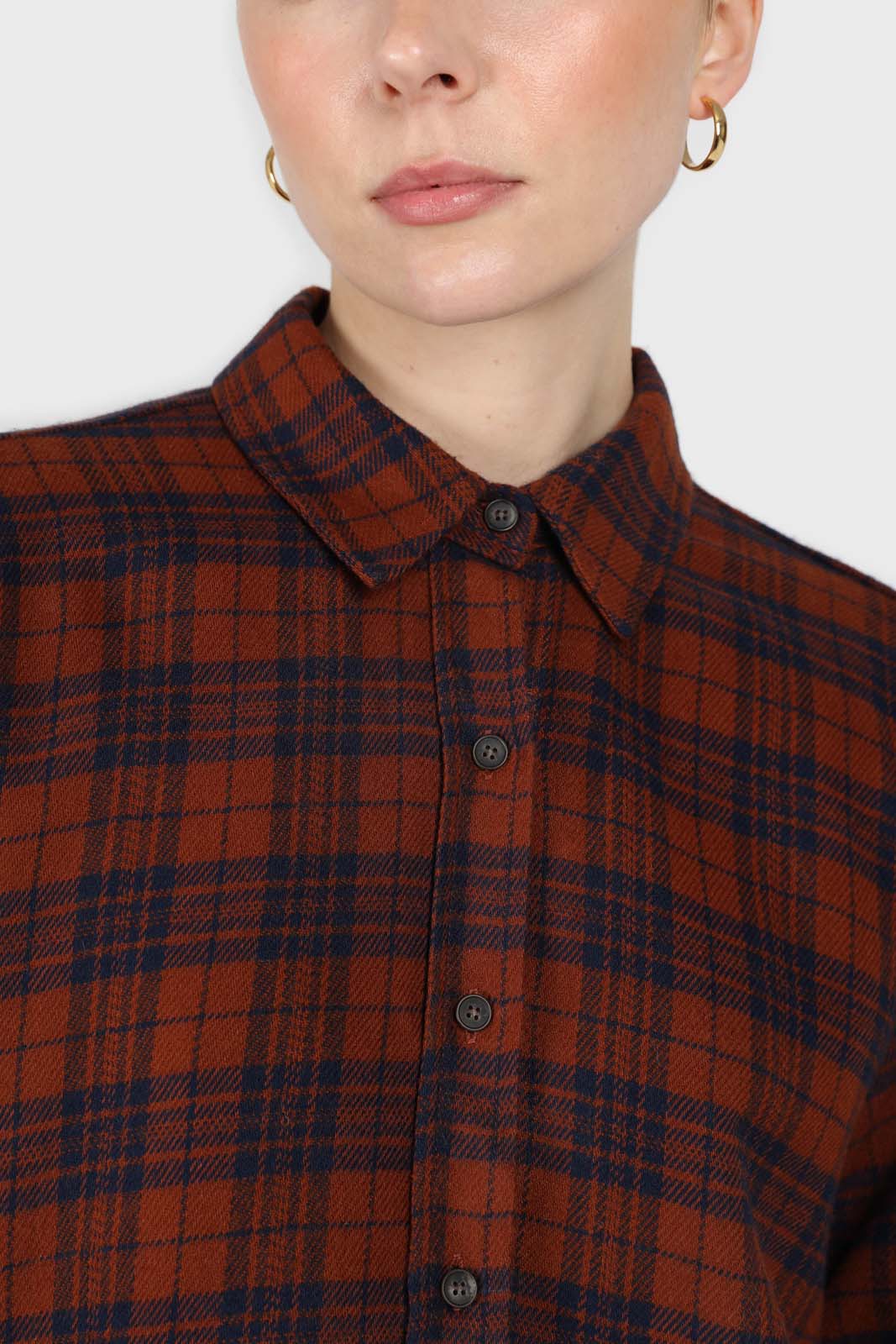 Brown and navy checked loose fit shirt_4