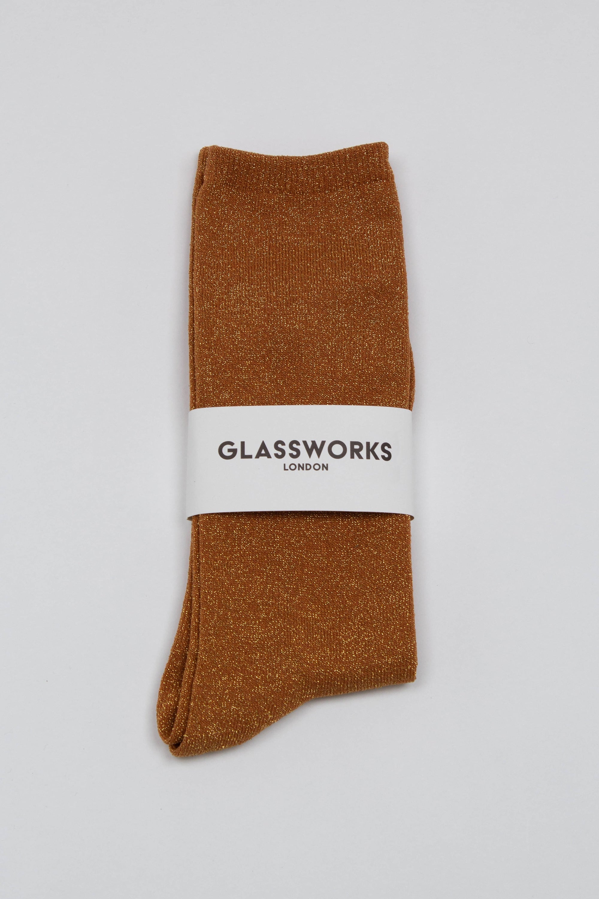 Mustard metallic smooth top long socks_1