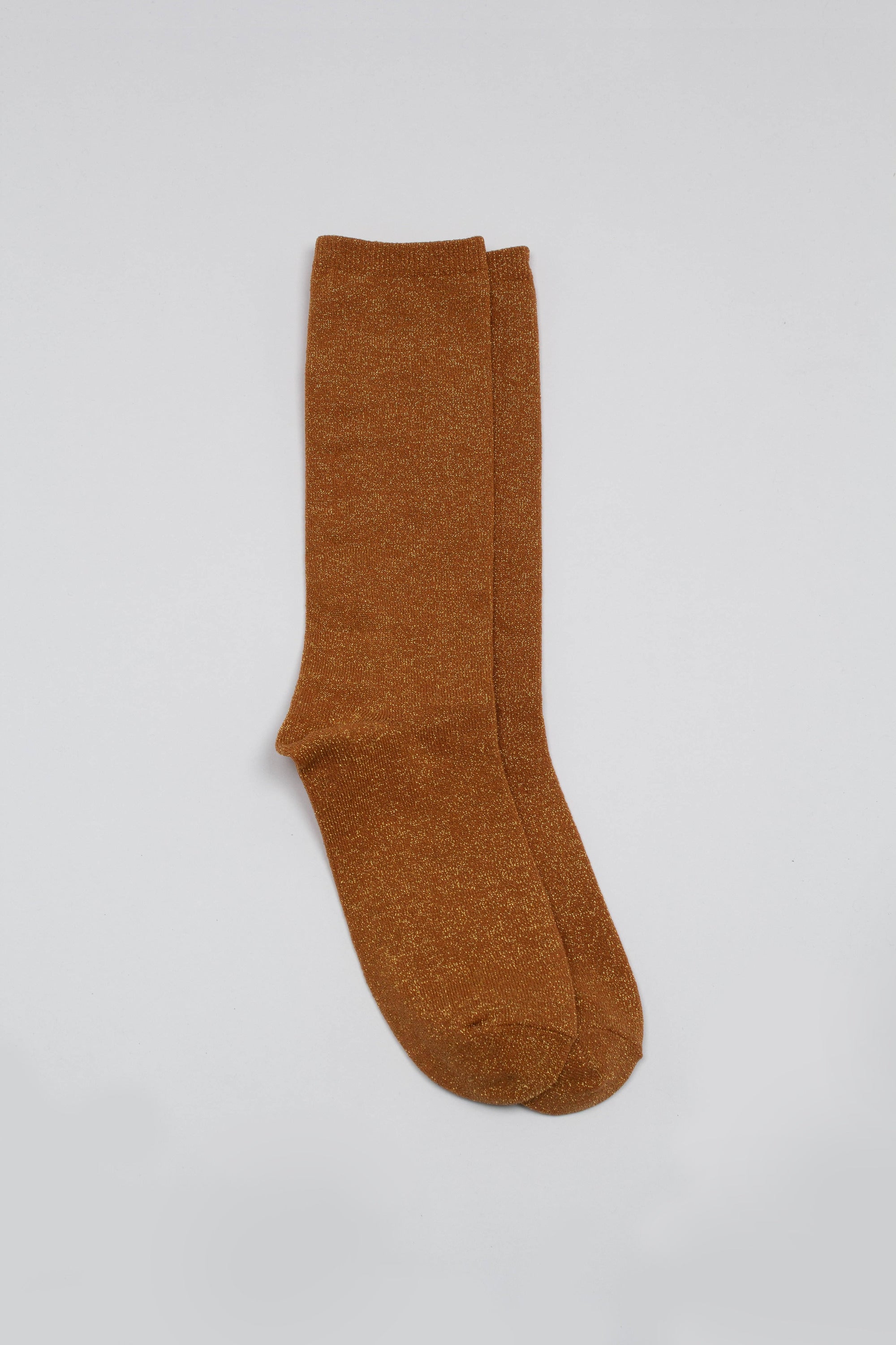 Mustard metallic smooth top long socks_2