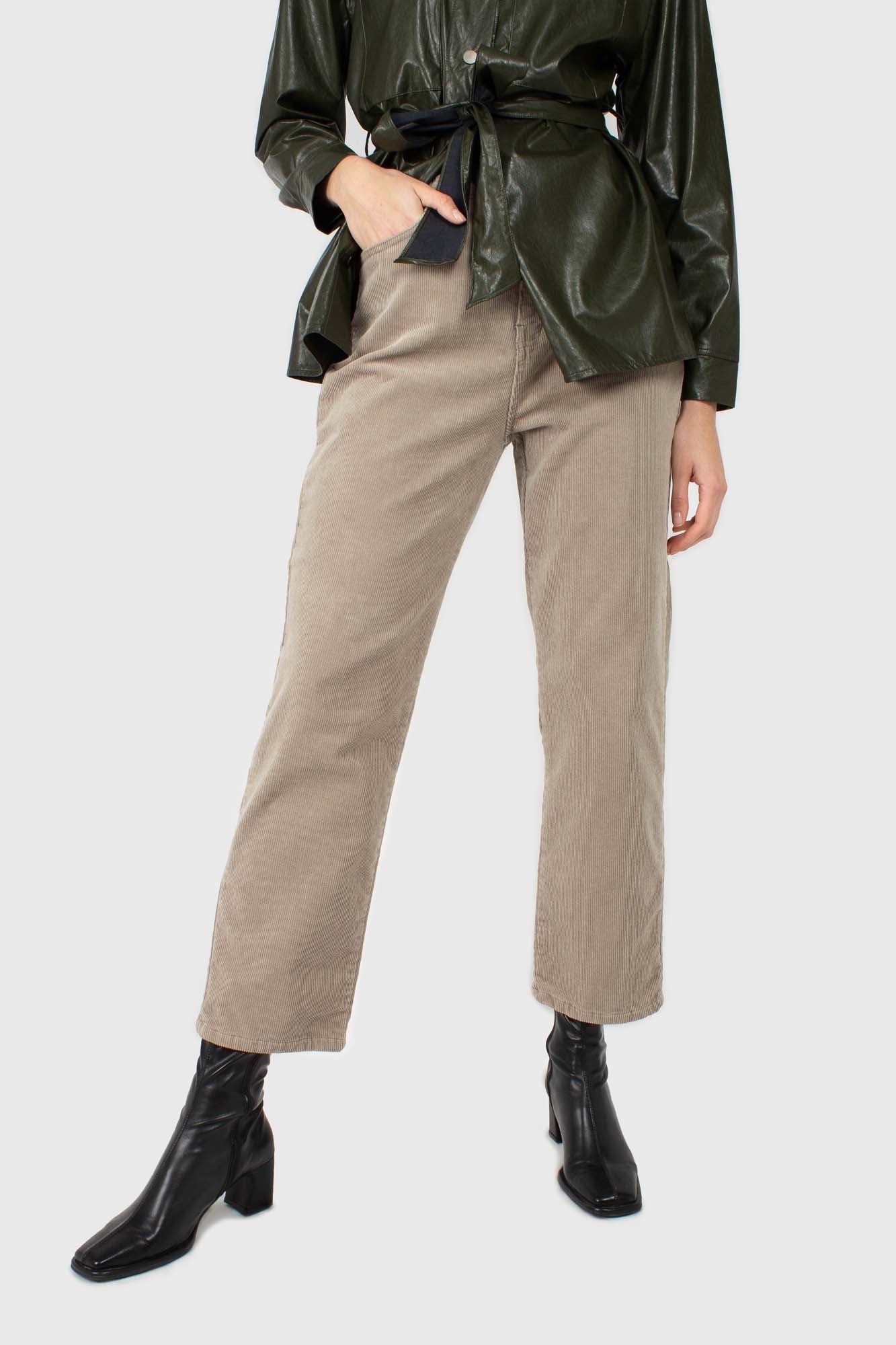 Beige micro corduroy loose fit trousers - 2314_1