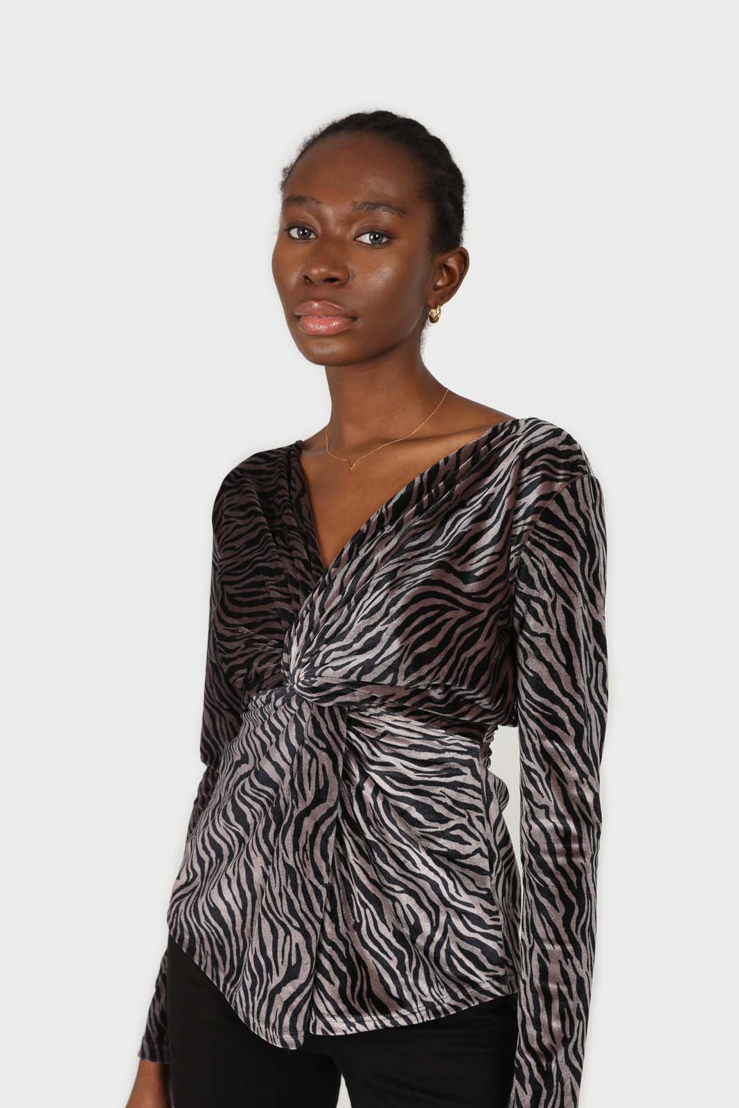 Grey and black zebra twist front off shoulder top_2